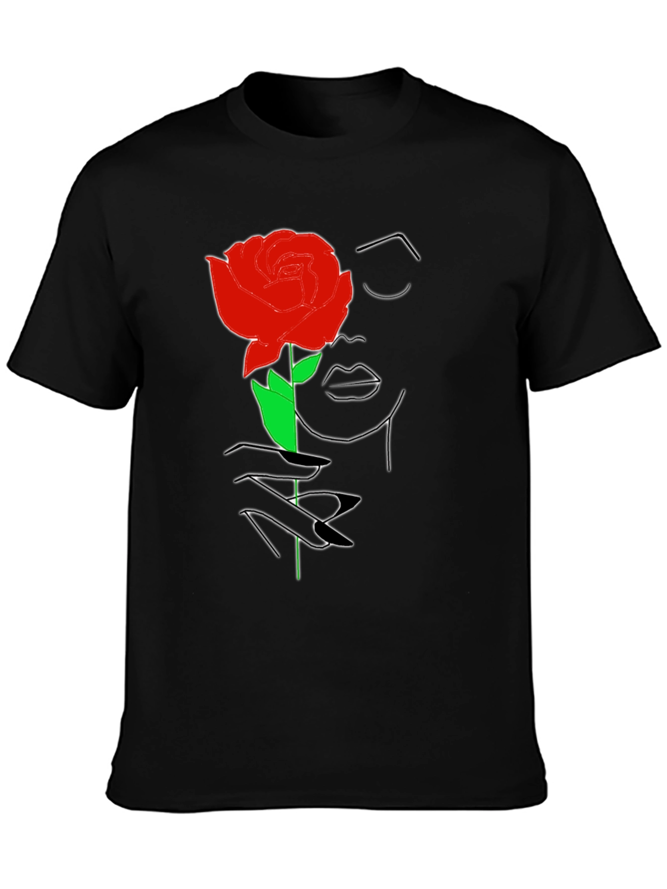 Rose Woman Graphic Tee - Stylish Line Art T-Shirt