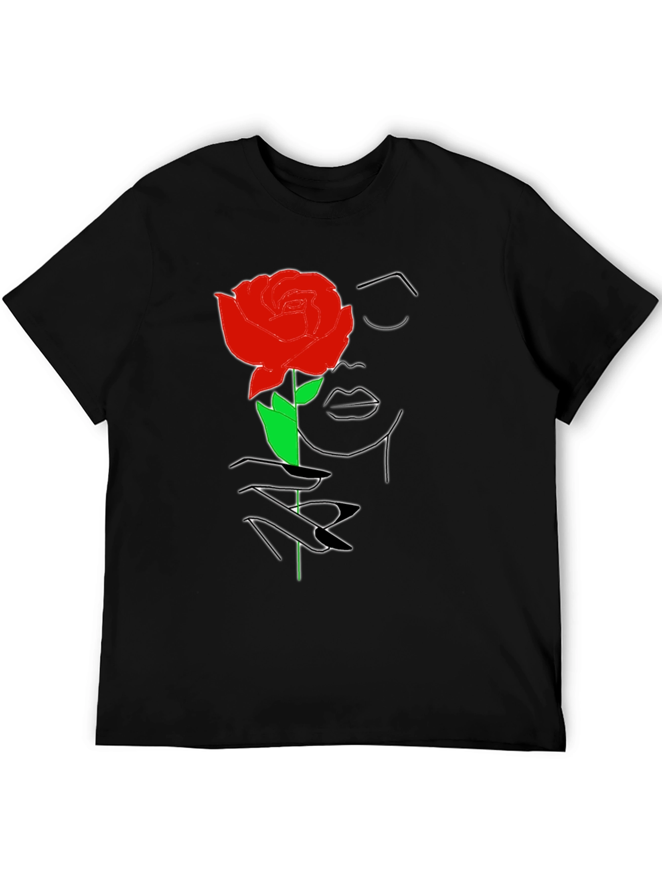 Rose Woman Graphic Tee - Stylish Line Art T-Shirt