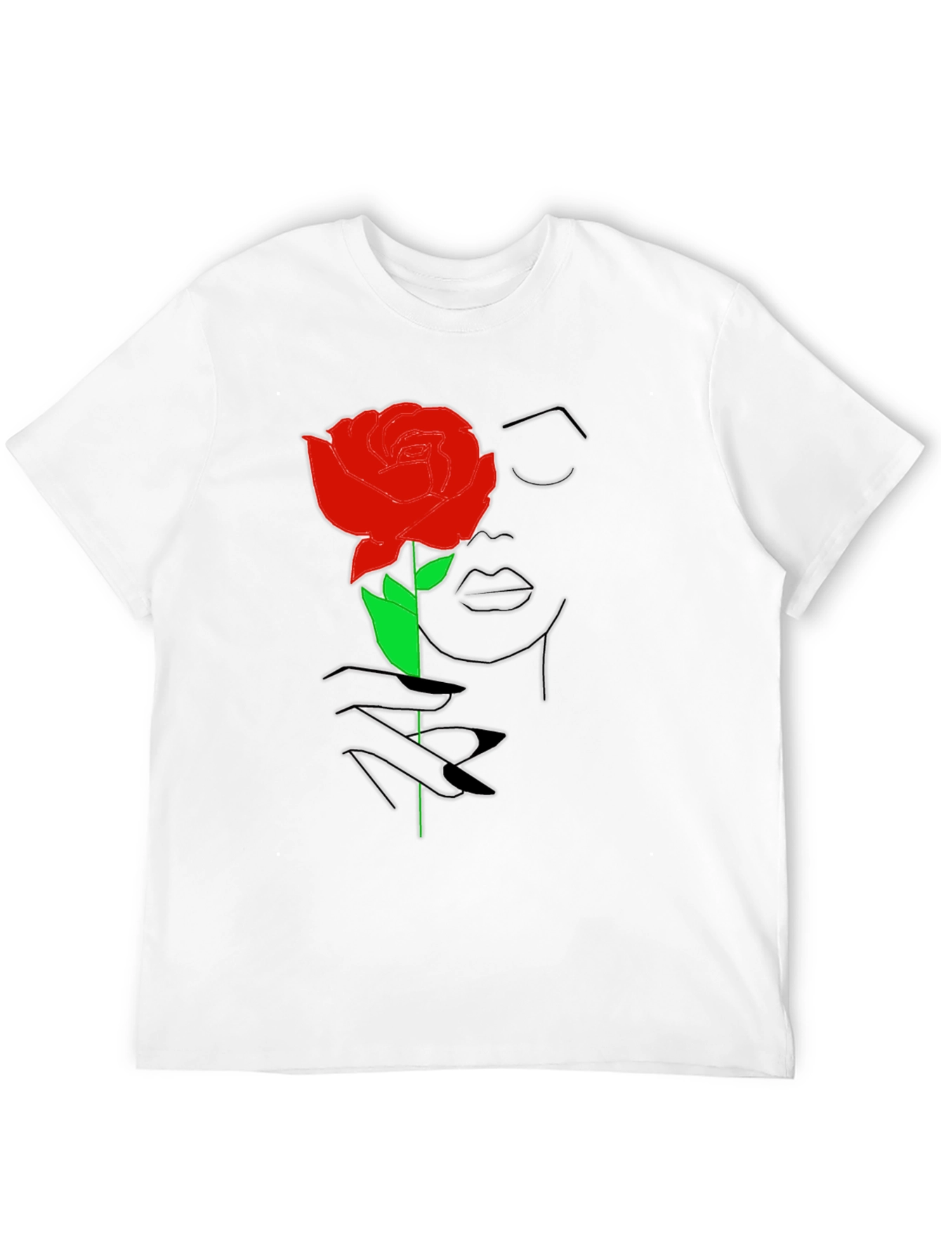 Rose Woman Graphic Tee - Stylish Line Art T-Shirt