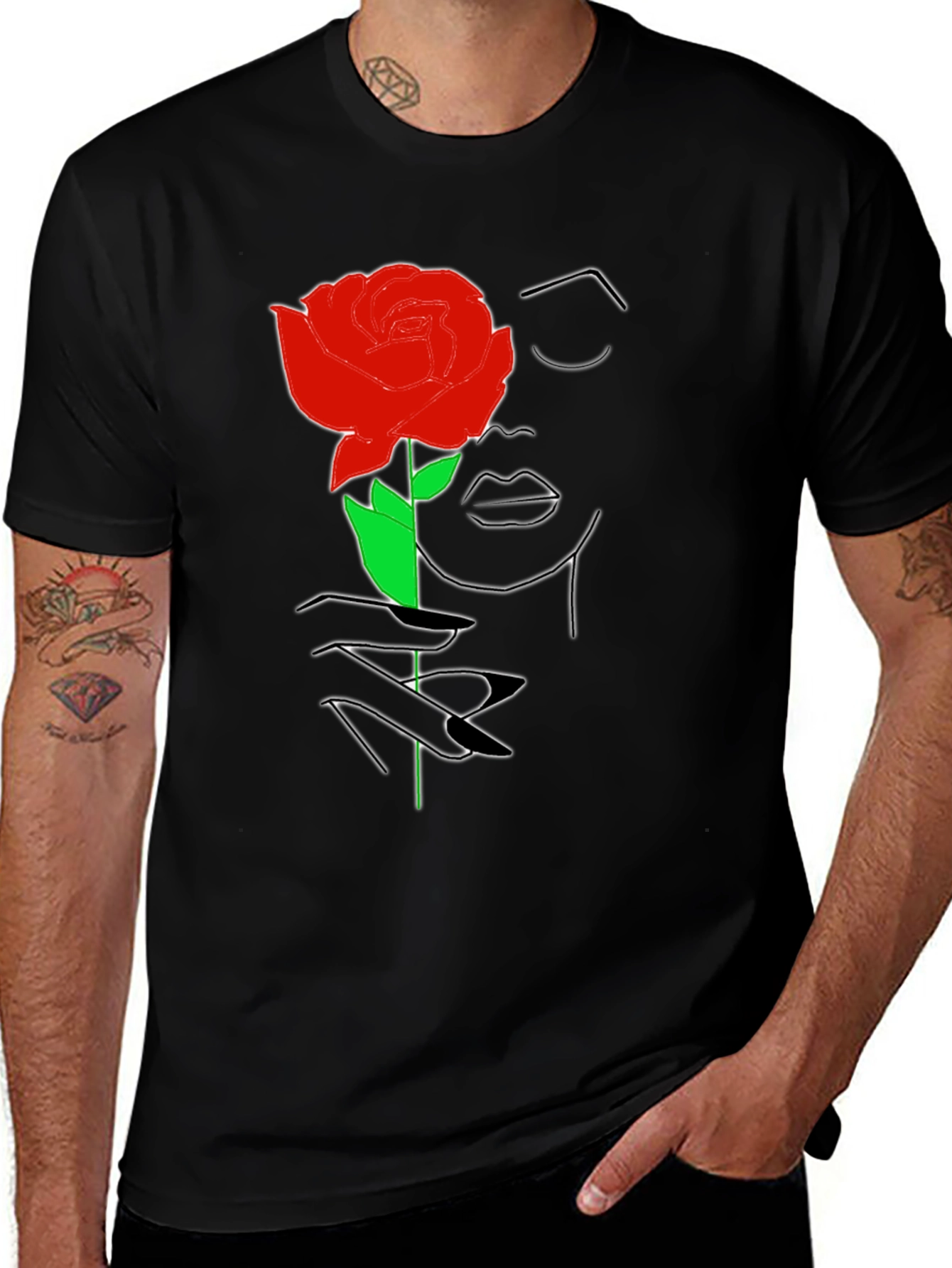 Rose Woman Graphic Tee - Stylish Line Art T-Shirt