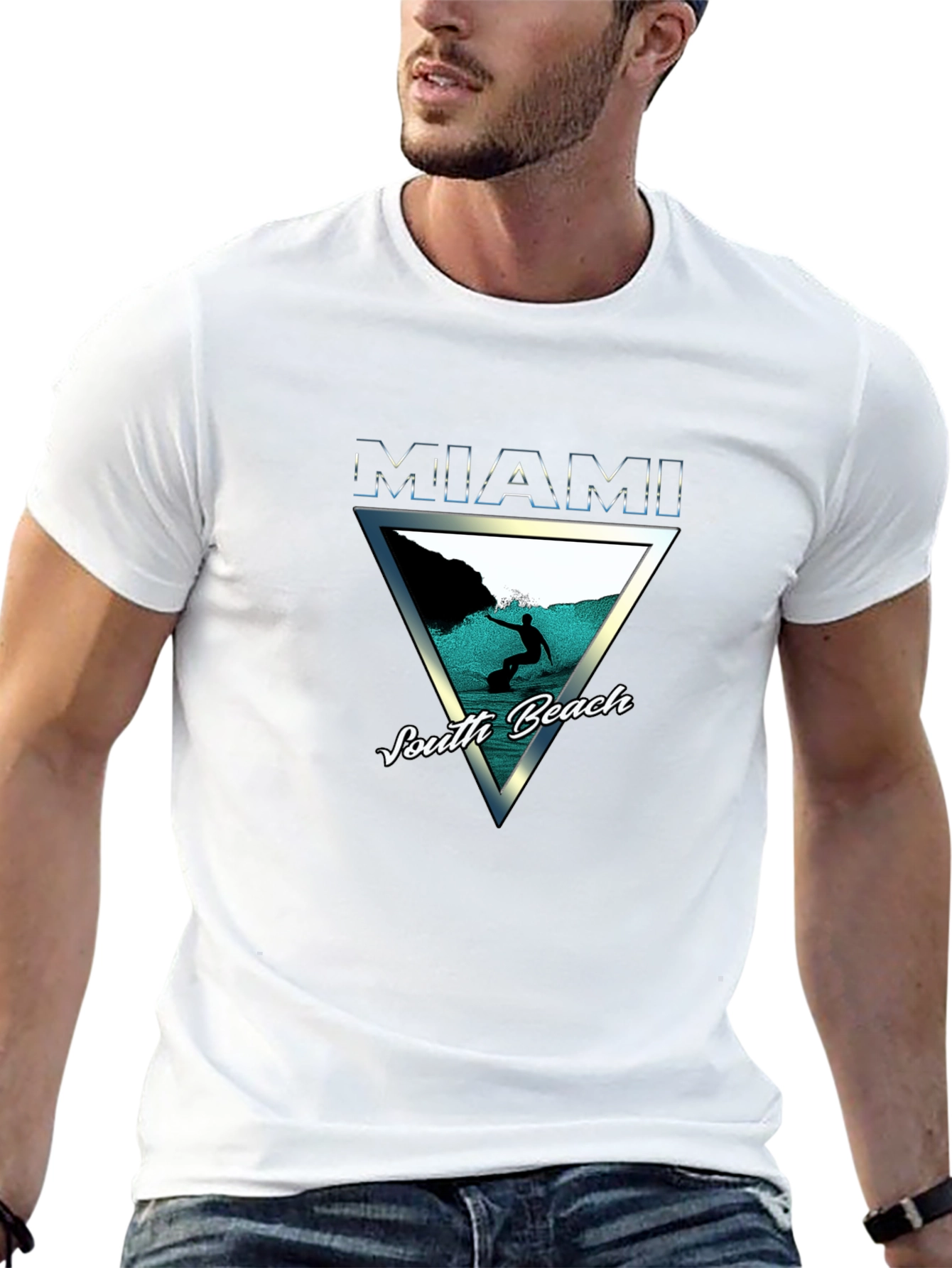Miami South Beach Graphic Tee - Surfer Design