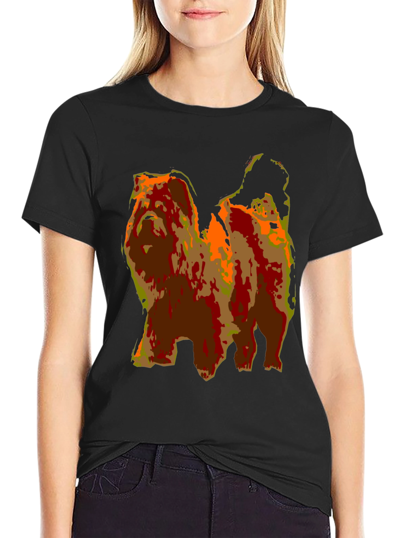 Abstract Dog Graphic Print Black T-Shirt