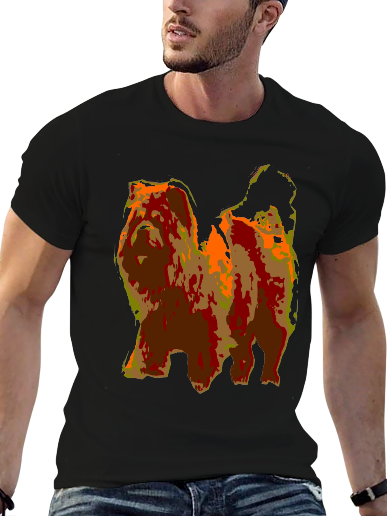 Abstract Dog Graphic Print Black T-Shirt