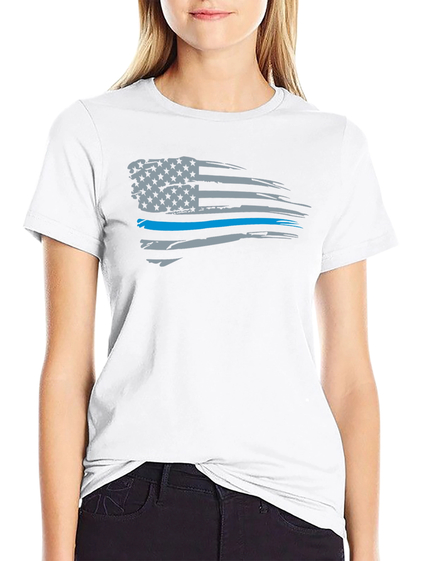 Thin Blue Line American Flag T-Shirt