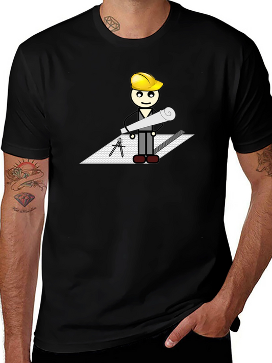 Cartoon Architect on Black T-Shirt
