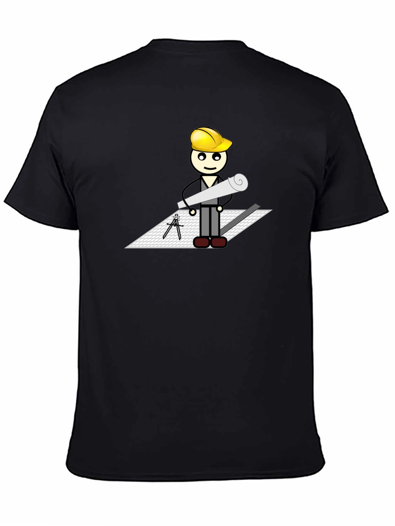 Cartoon Architect on Black T-Shirt
