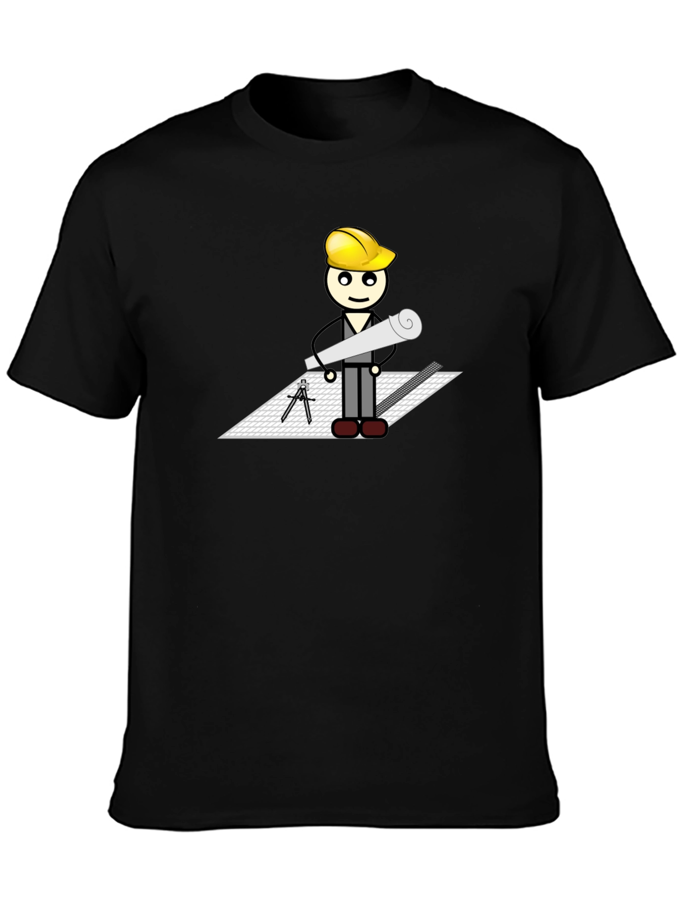 Cartoon Architect on Black T-Shirt