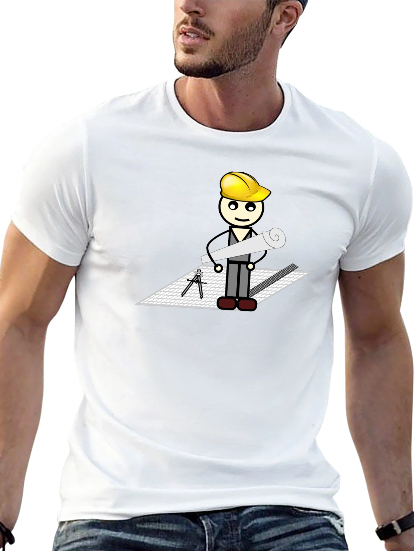 Cartoon Architect on Black T-Shirt