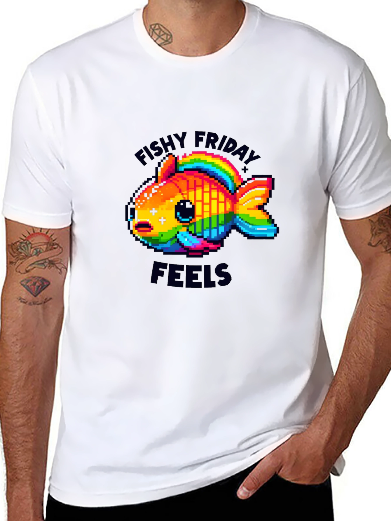 Fishy Friday Feels Pixel Art Graphic Tee