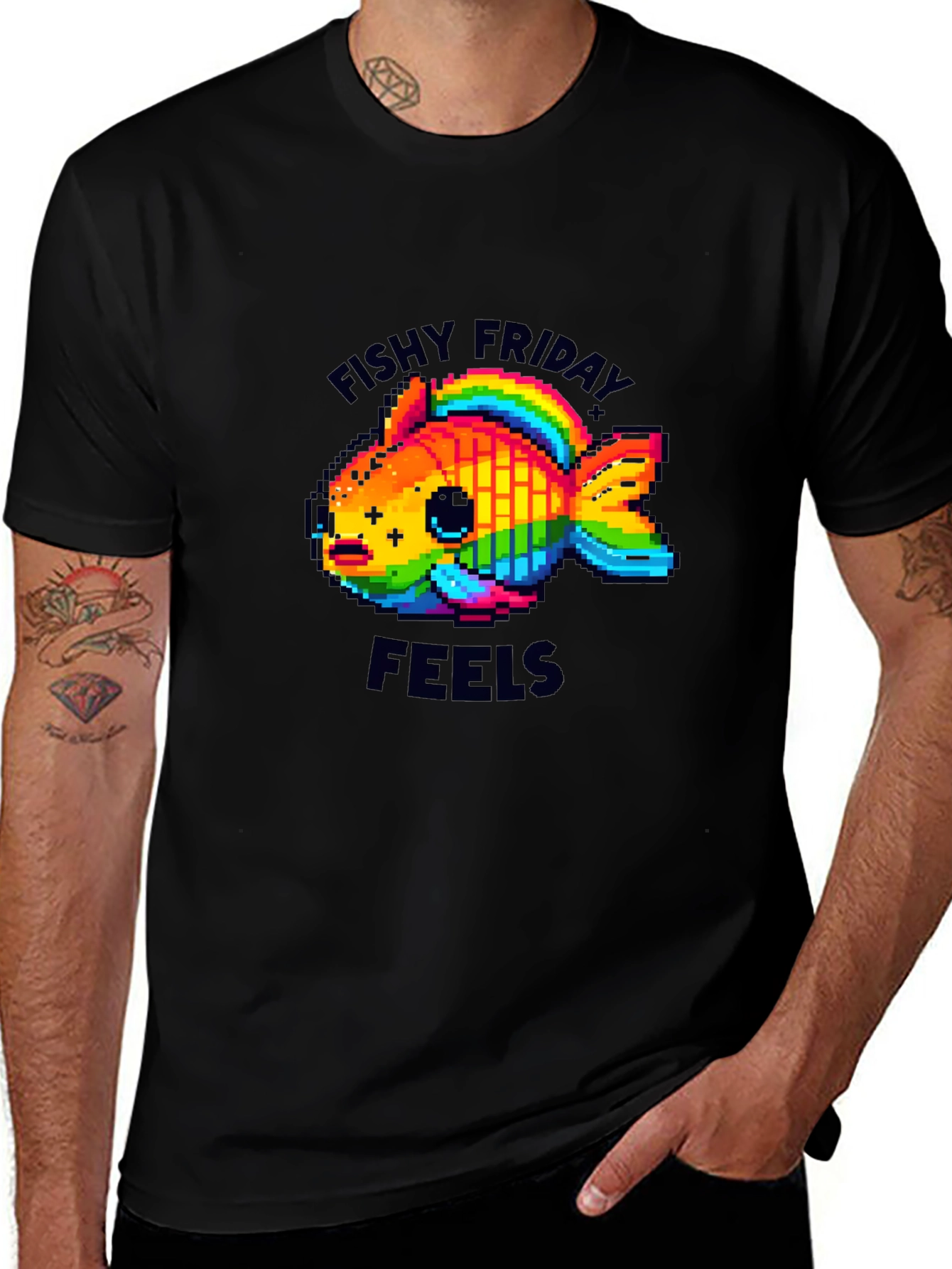 Fishy Friday Feels Pixel Art Graphic Tee