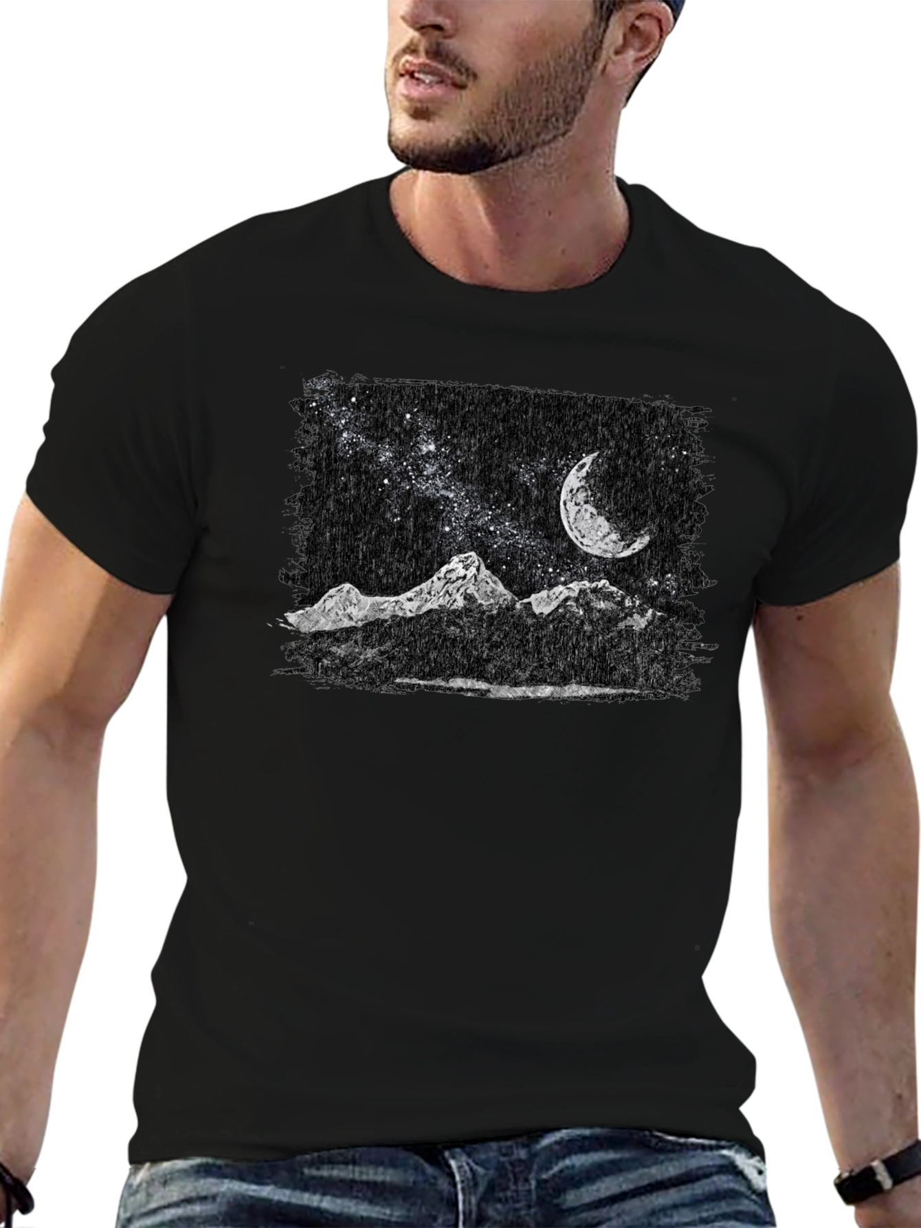 Night Sky Mountain T-Shirt - Black Graphic Tee