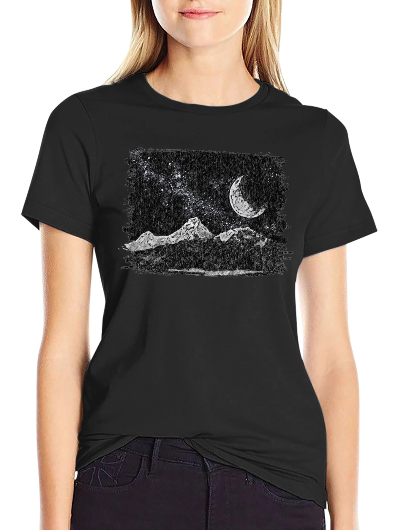Night Sky Mountain T-Shirt - Black Graphic Tee