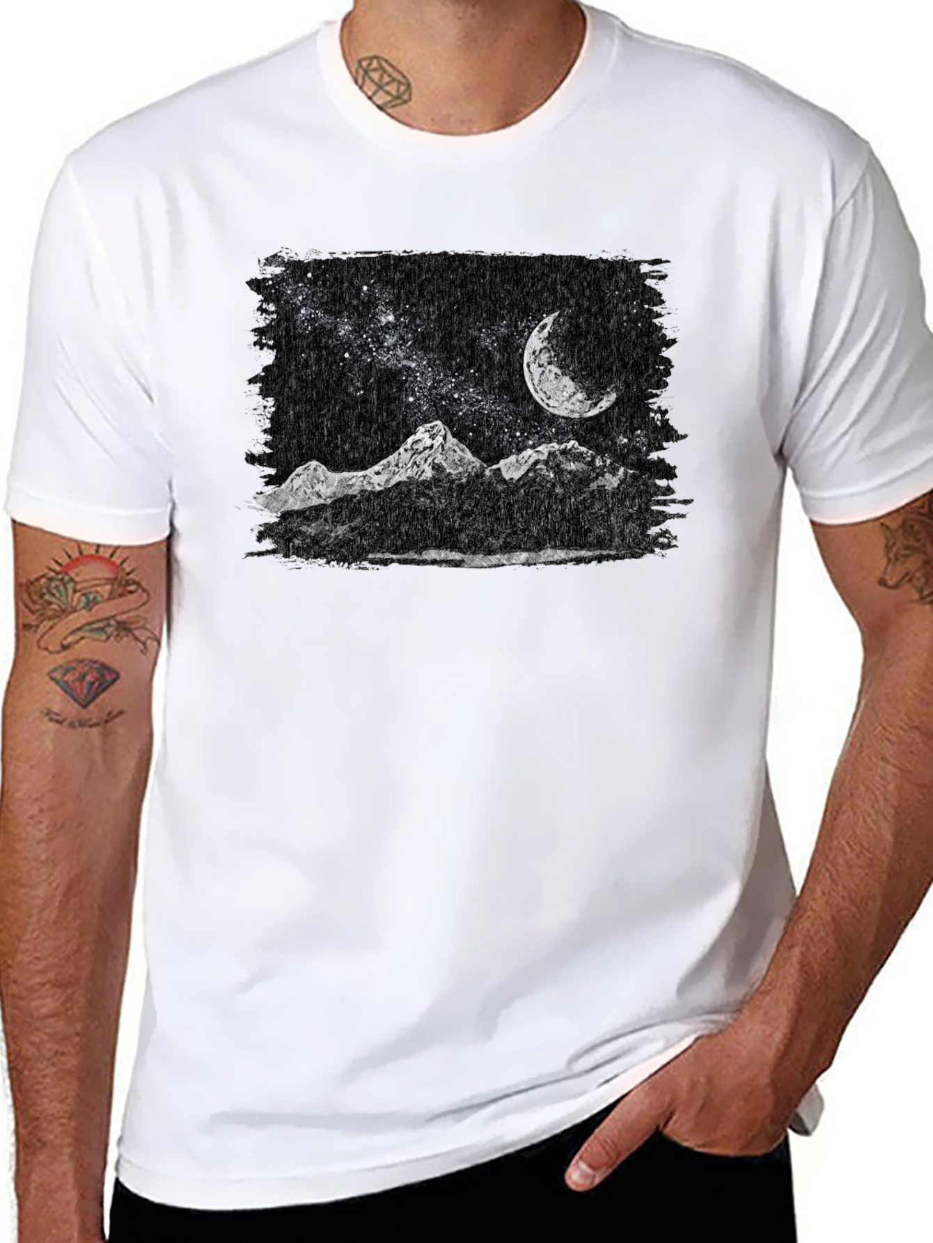 Night Sky Mountain T-Shirt - Black Graphic Tee