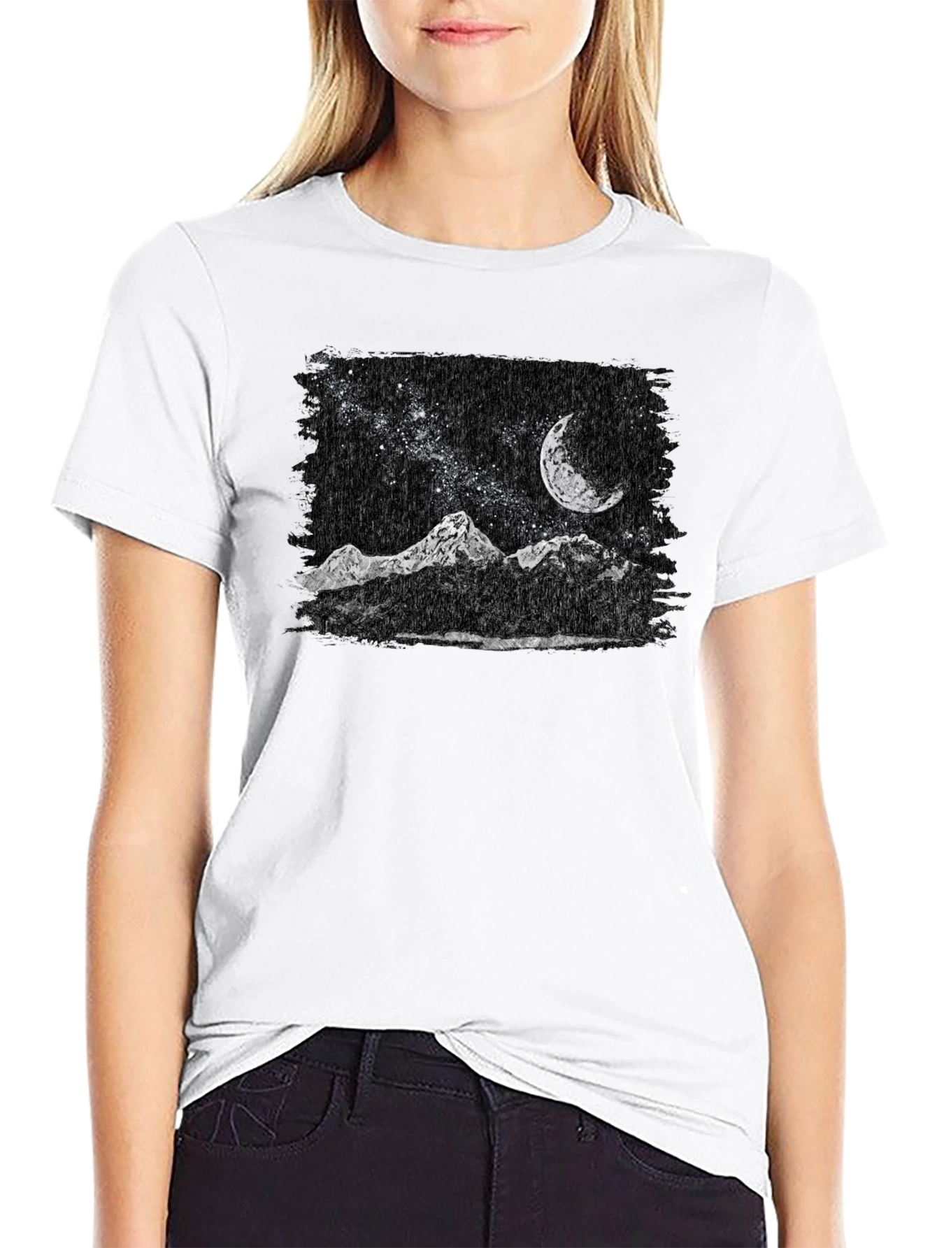 Night Sky Mountain T-Shirt - Black Graphic Tee