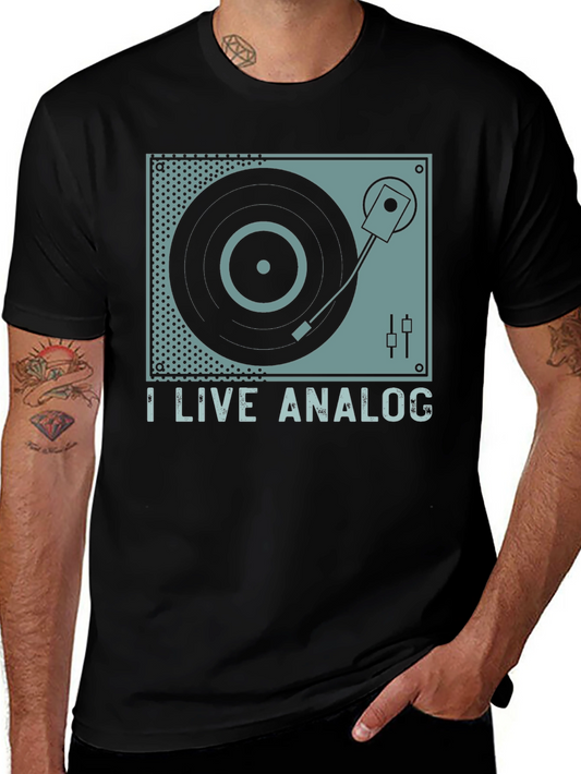 I Live Analog Record Player Graphic T-Shirt