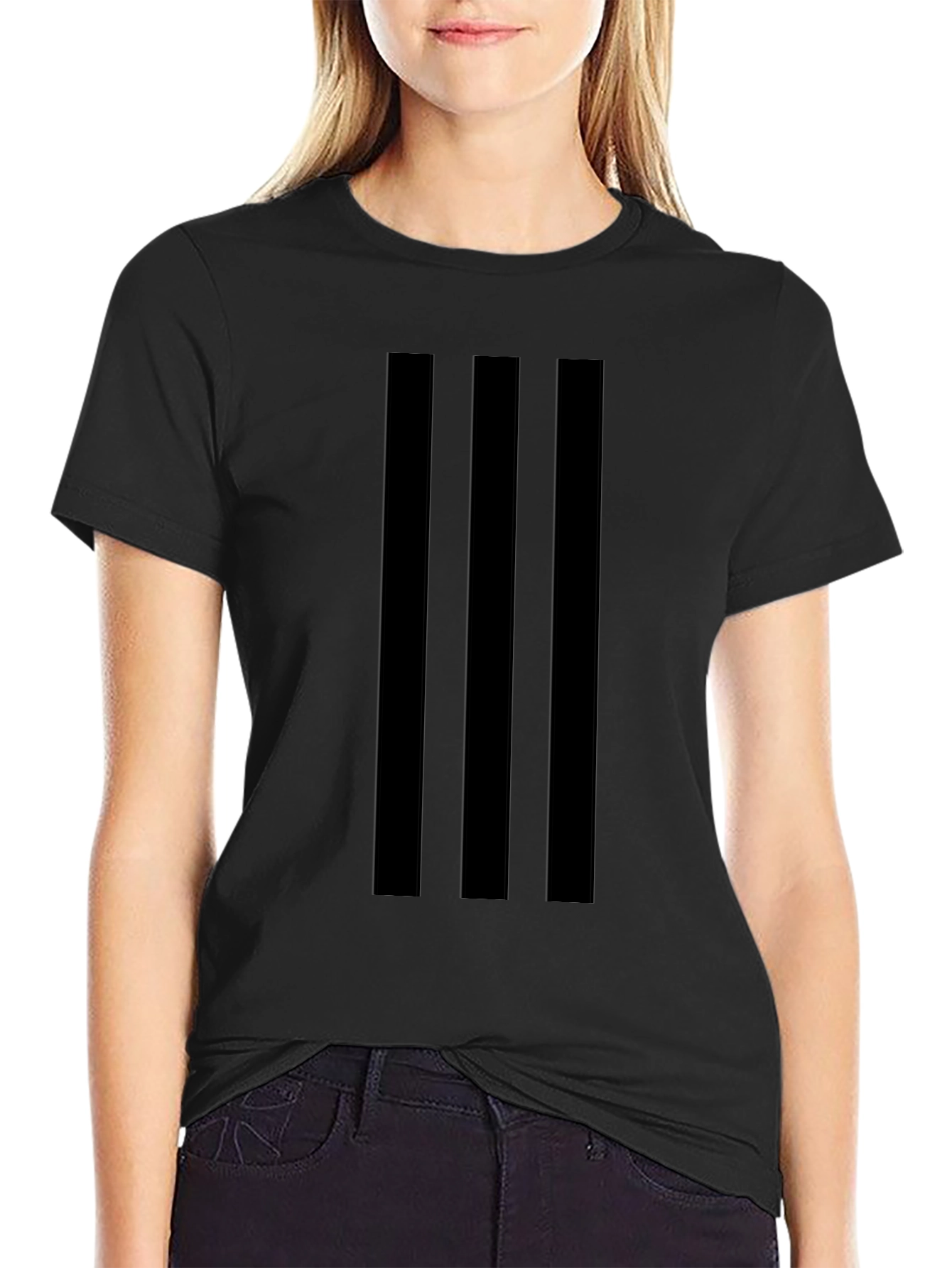 Black Tee with Triple Stripe Design