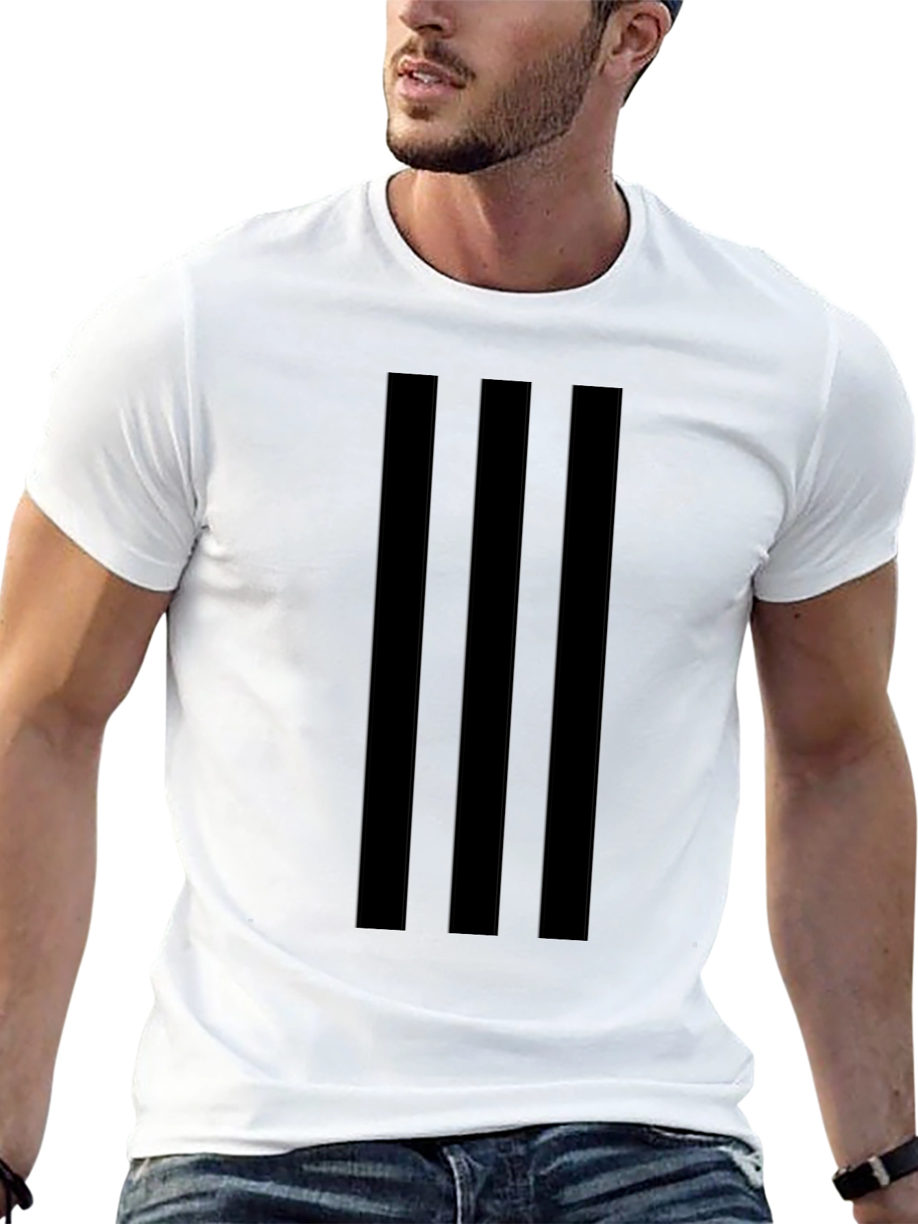 Black Tee with Triple Stripe Design