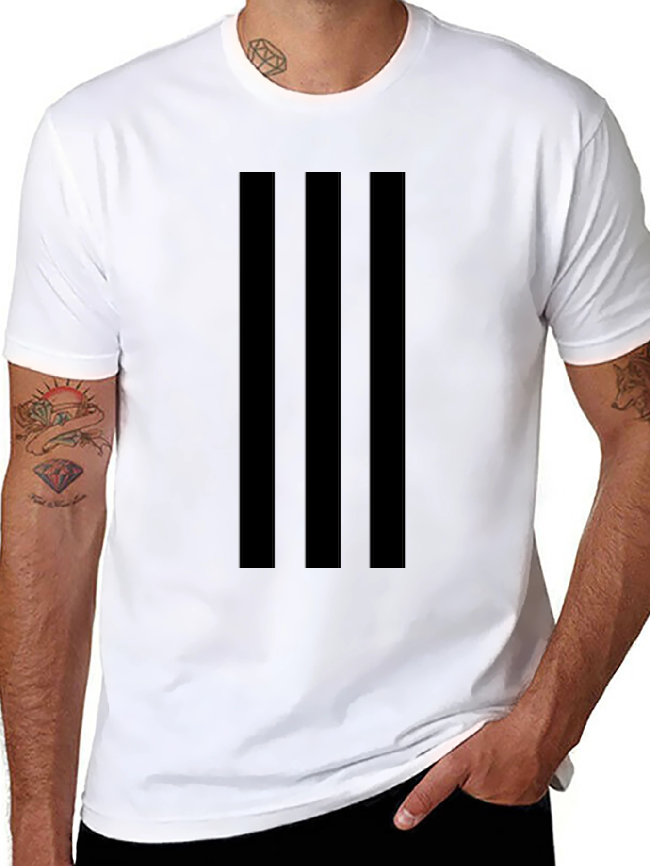 Black Tee with Triple Stripe Design