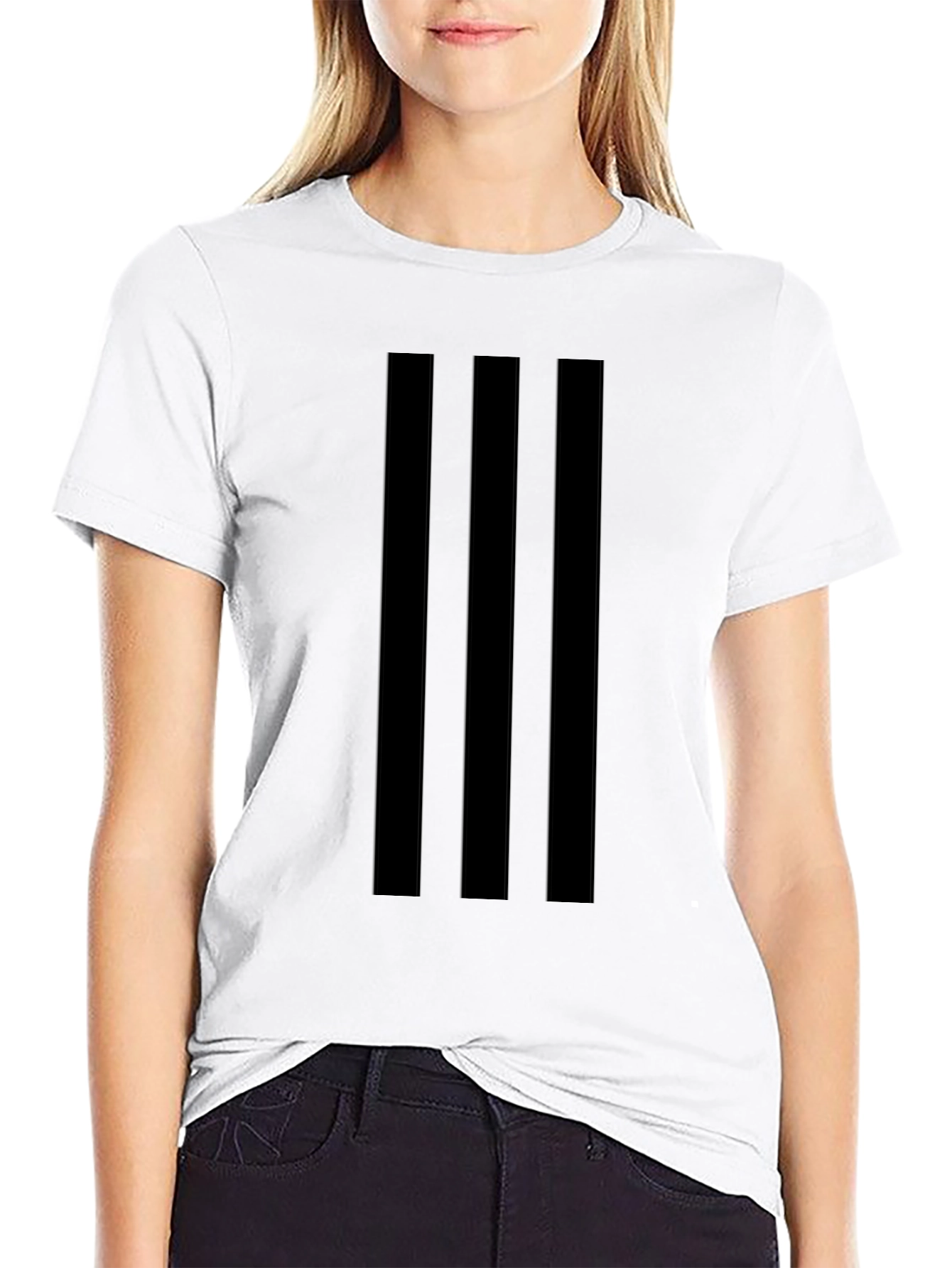 Black Tee with Triple Stripe Design