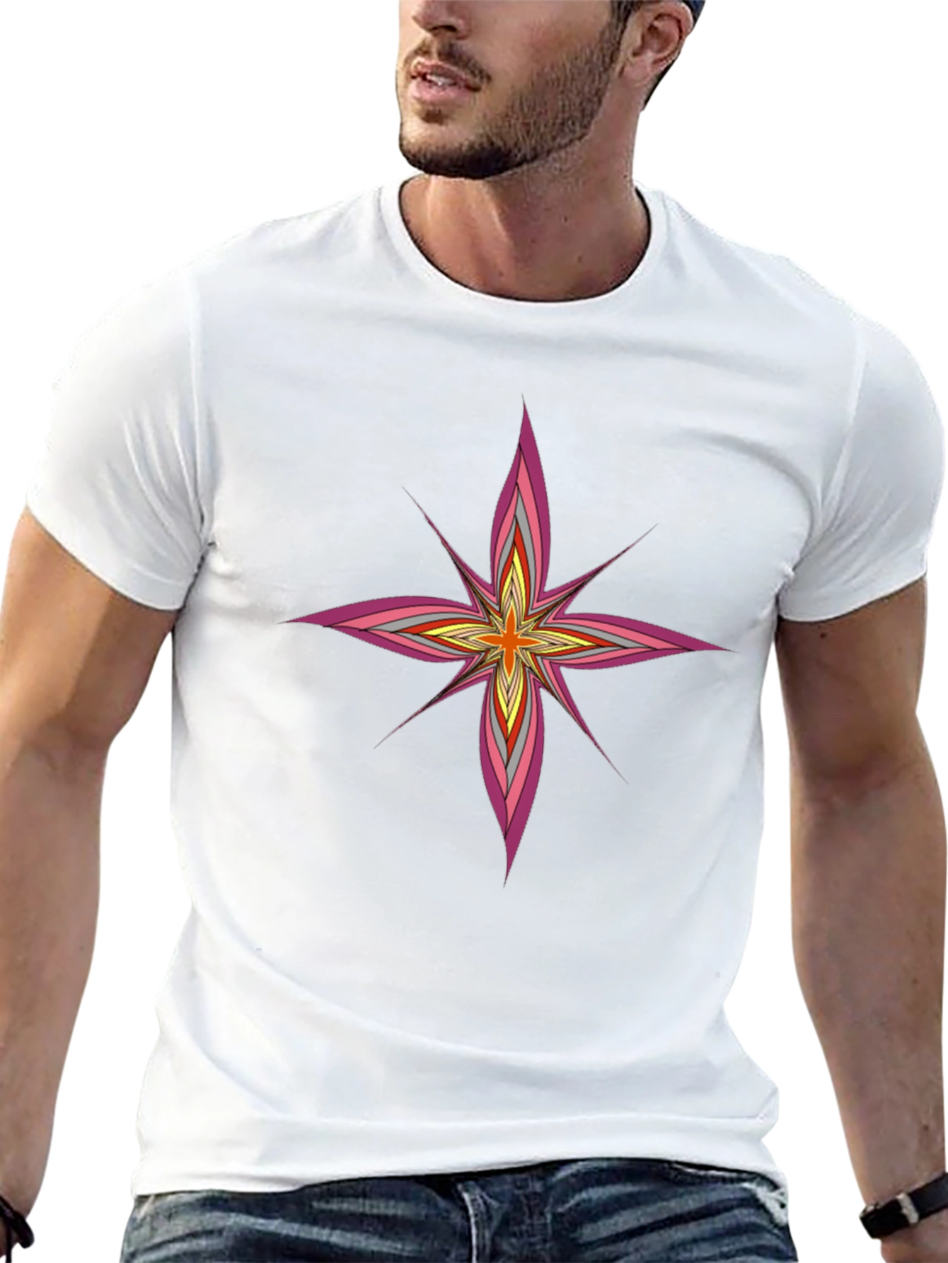 Modern Starburst Graphic Tee - Black Cotton Blend Shirt