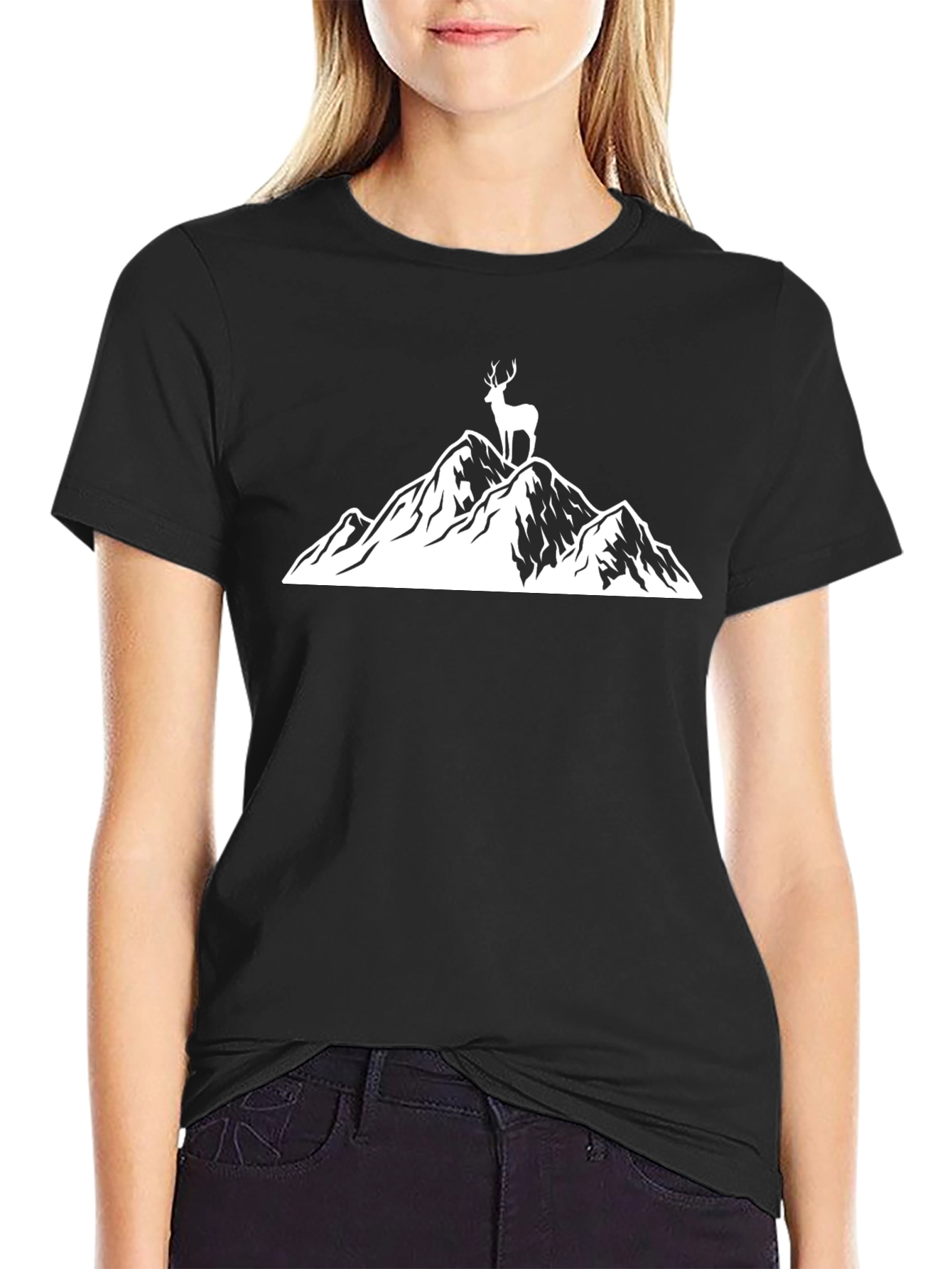 Deer Mountain Graphic Tee - Nature Inspired Black T-Shirt