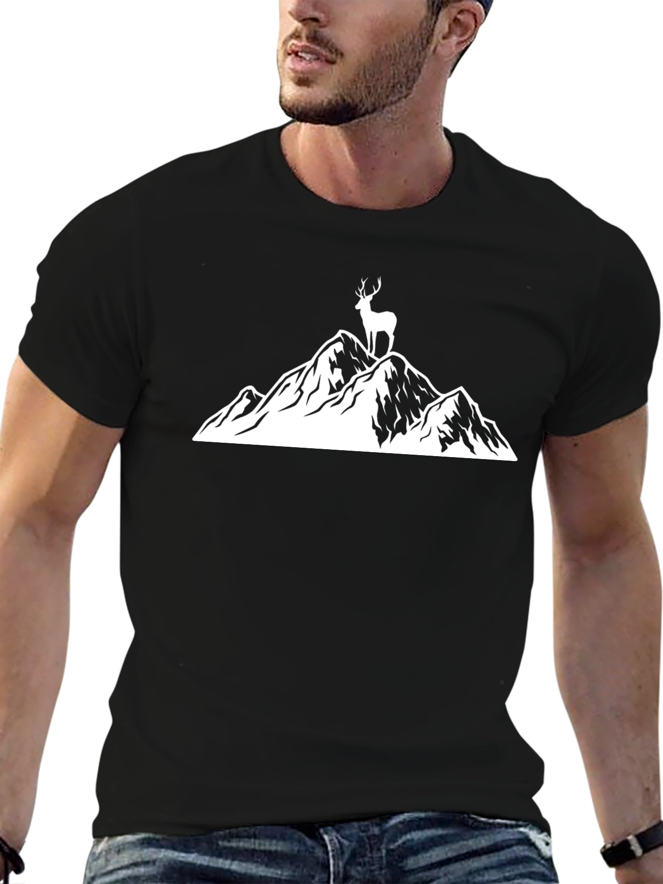 Deer Mountain Graphic Tee - Nature Inspired Black T-Shirt