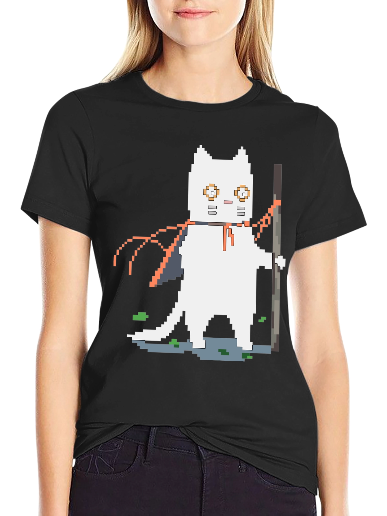 Pixel Art Cat Warrior Graphic T-Shirt