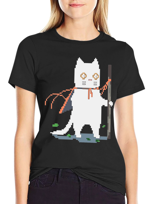 Pixel Art Cat Warrior Graphic T-Shirt
