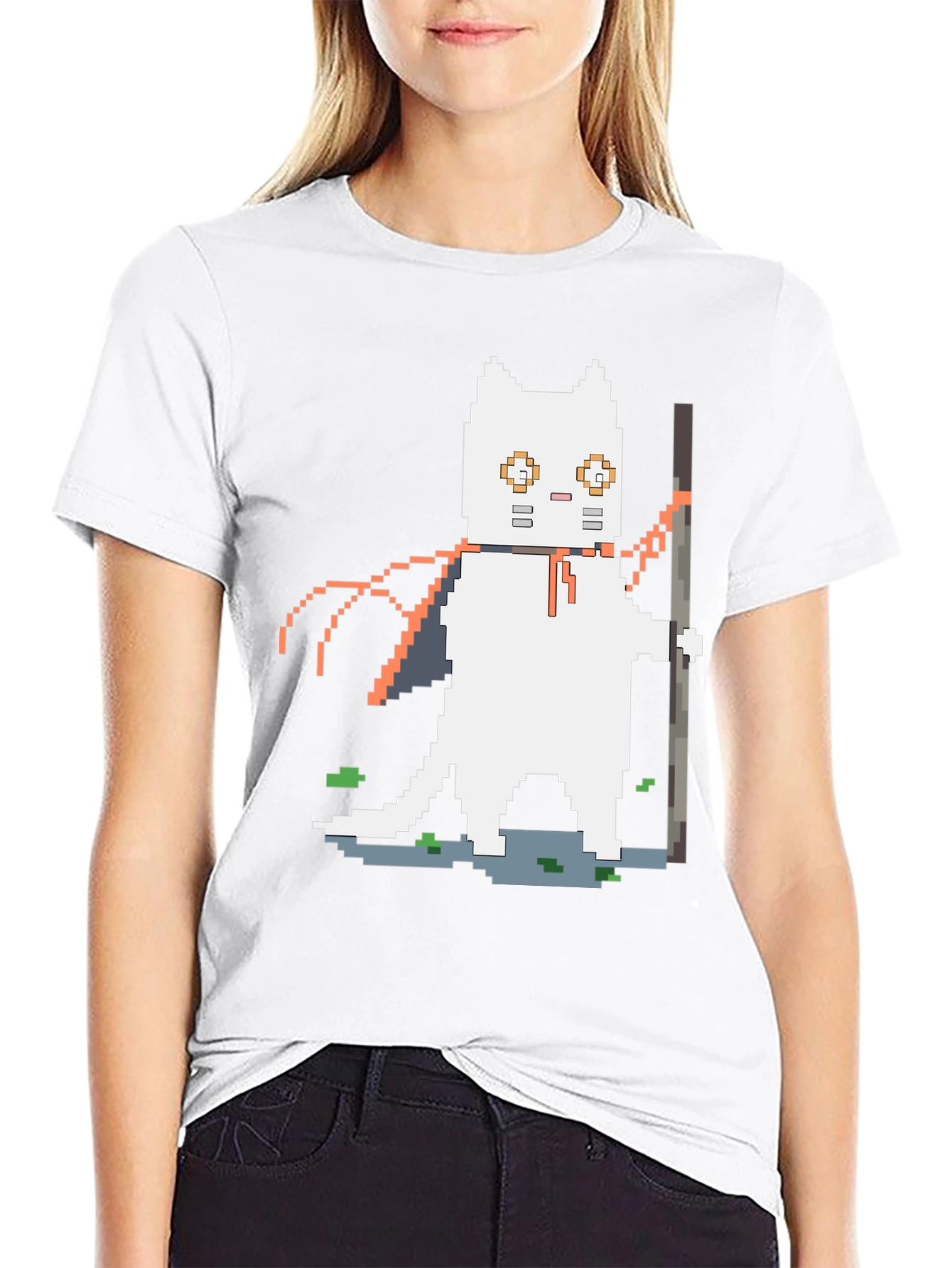 Pixel Art Cat Warrior Graphic T-Shirt