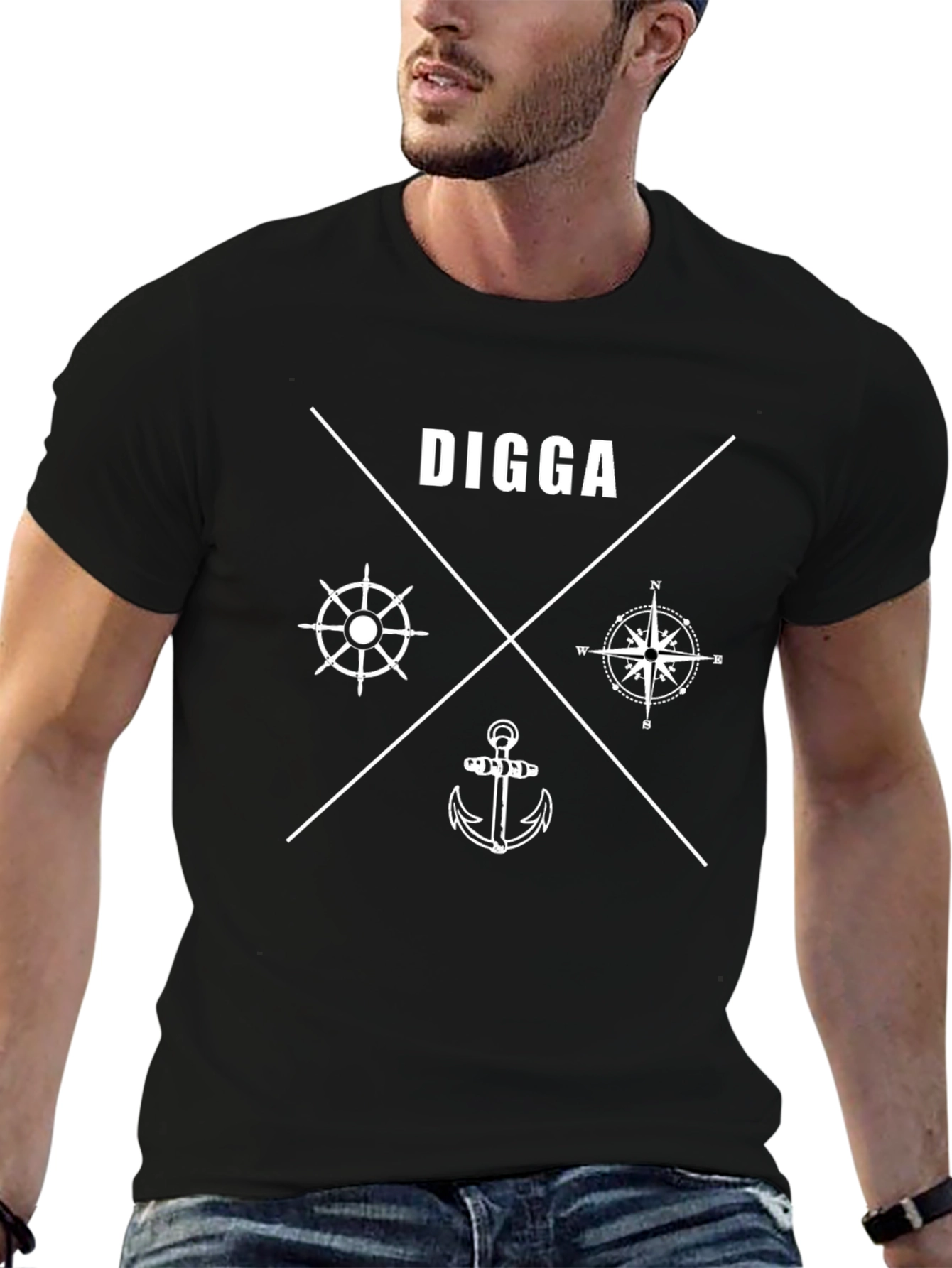 Nautical Graphic Tee - Digger Slogan Black T-Shirt