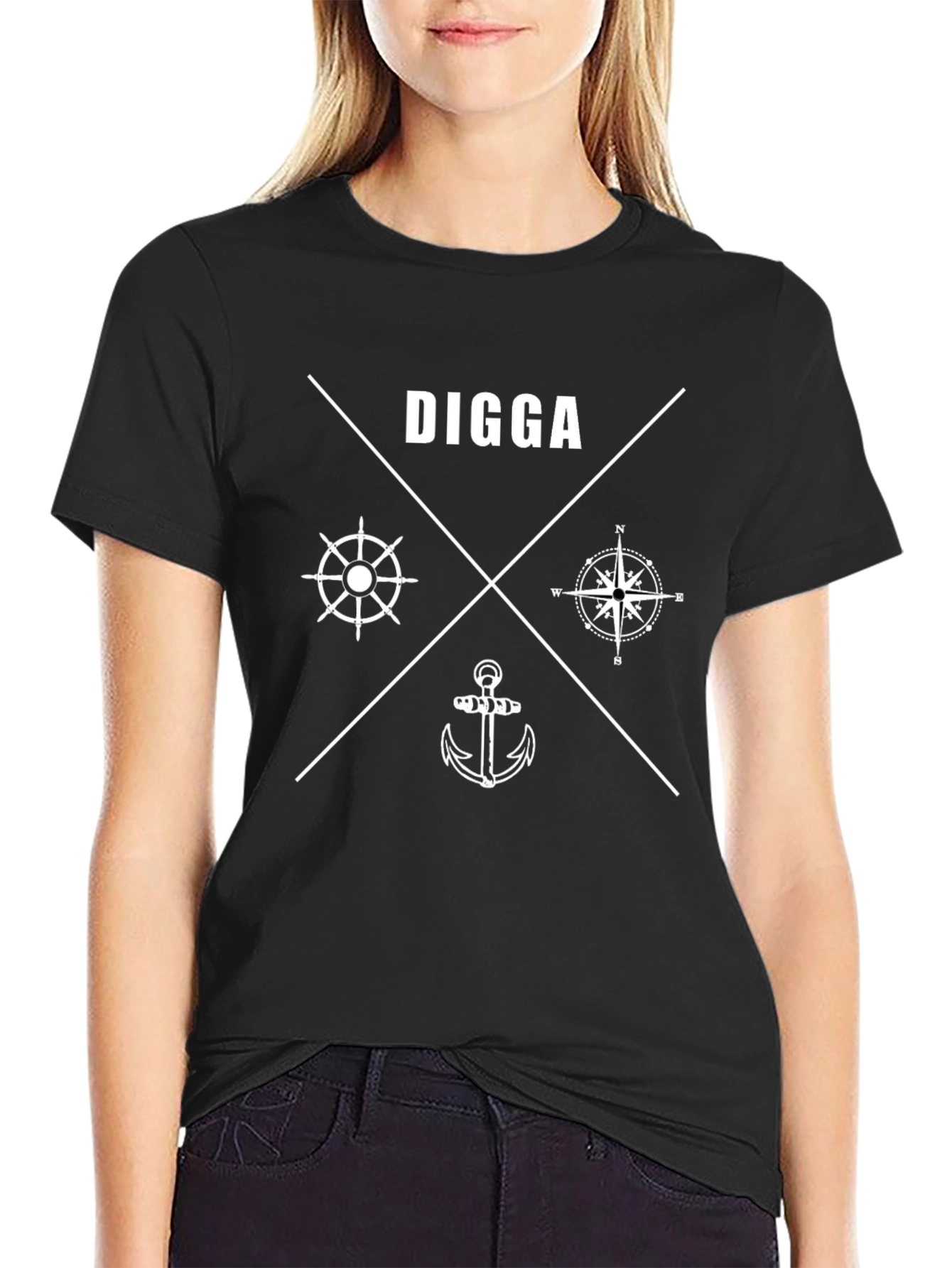Nautical Graphic Tee - Digger Slogan Black T-Shirt