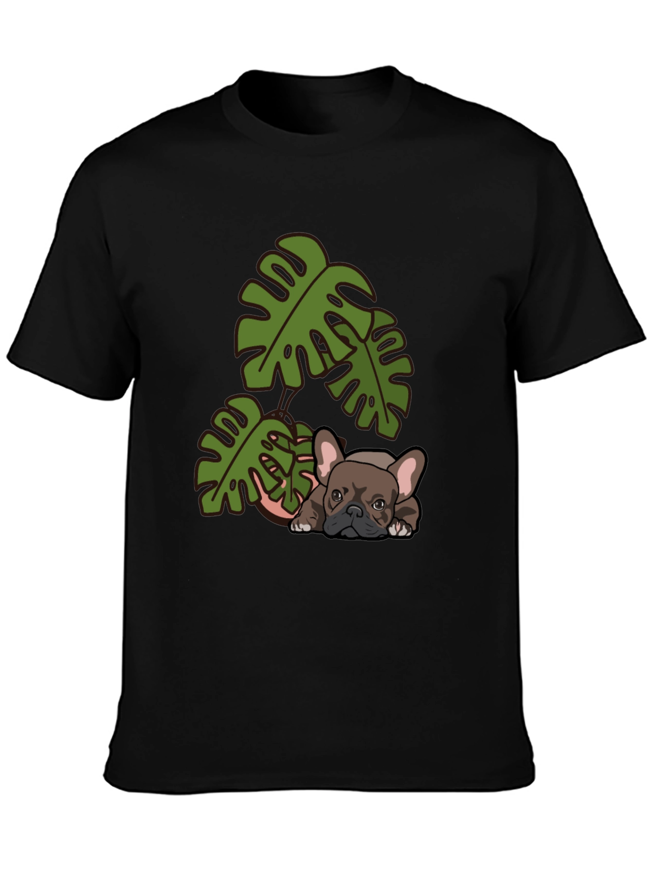 Bulldog & Monstera Leaf Graphic Tee