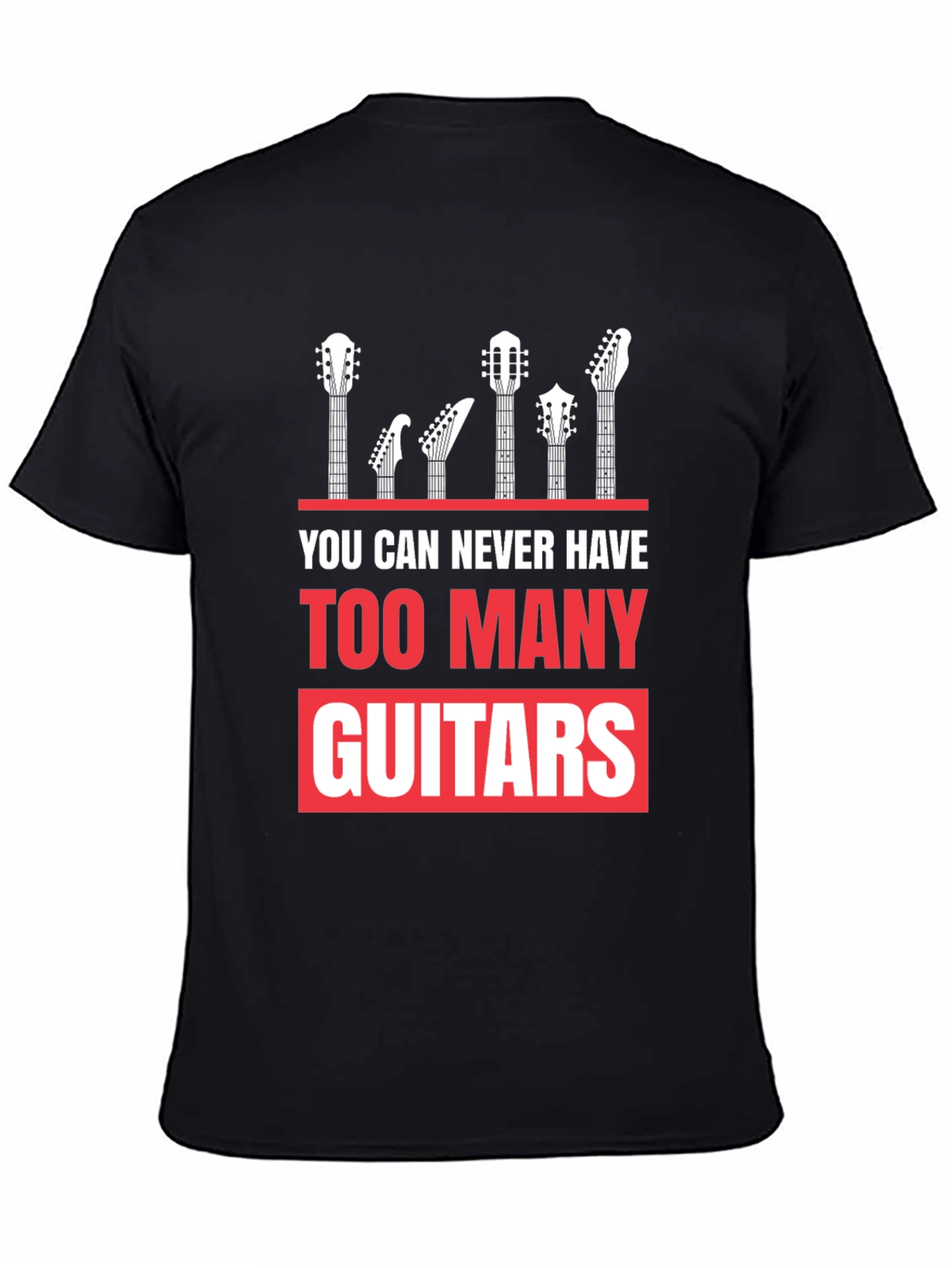 Too Many Guitars Graphic Tee - Musicians Black T-Shirt