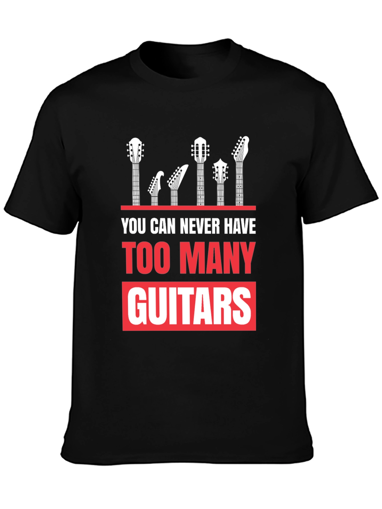 Too Many Guitars Graphic Tee - Musicians Black T-Shirt