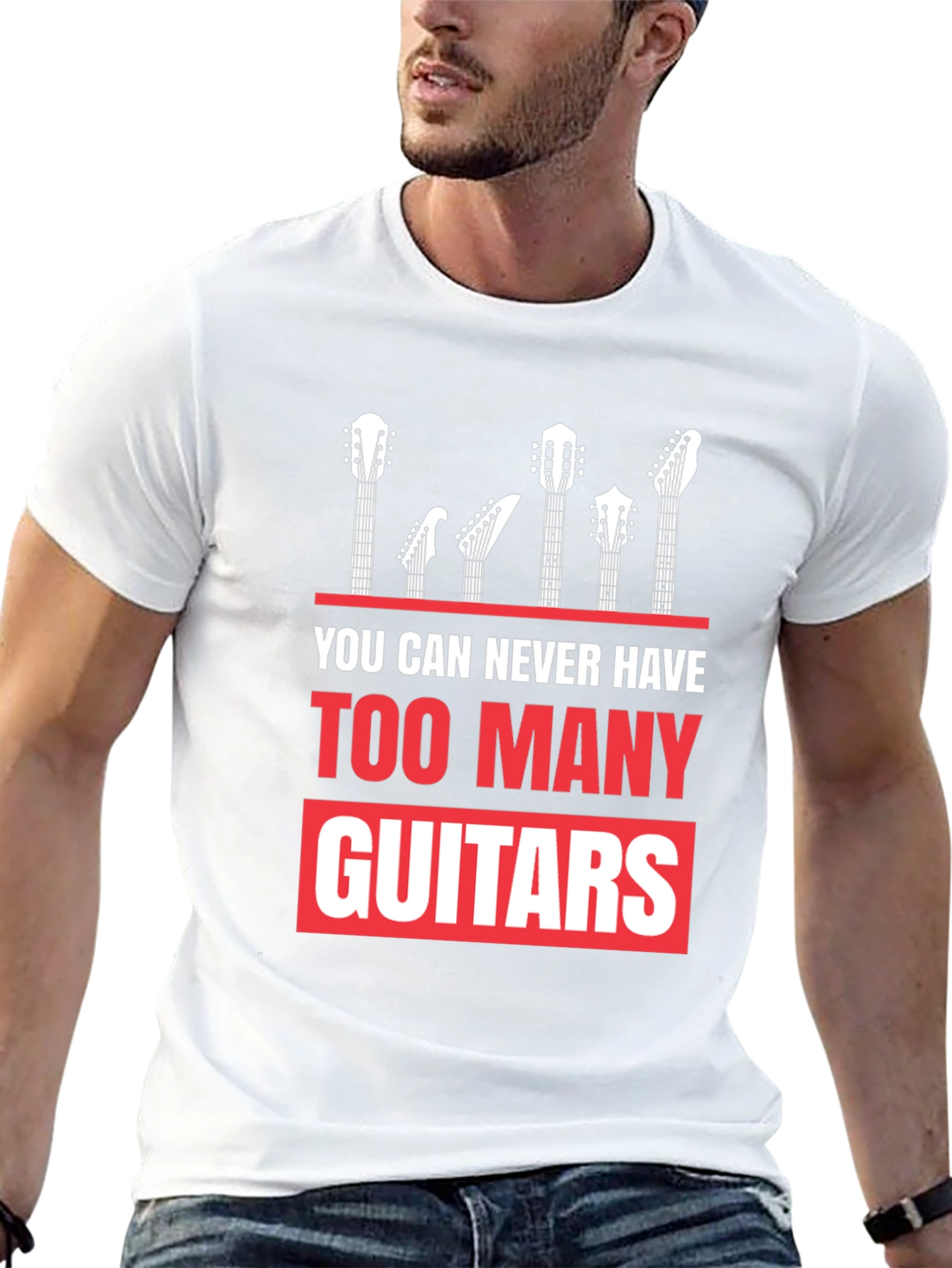 Too Many Guitars Graphic Tee - Musicians Black T-Shirt