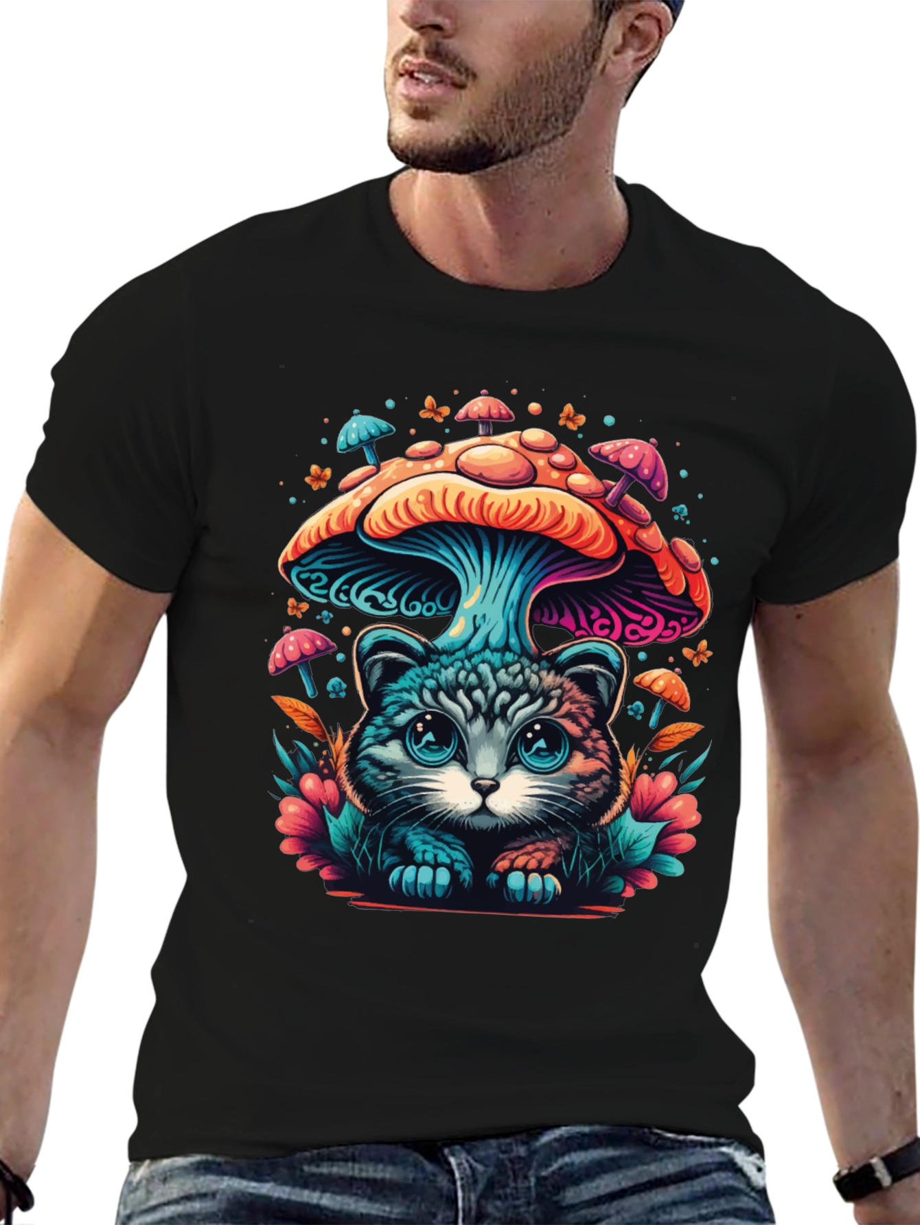 Mushroom Cat T-Shirt - Unique Graphic Tee