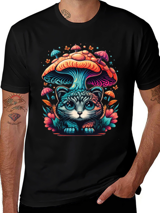 Mushroom Cat T-Shirt - Unique Graphic Tee