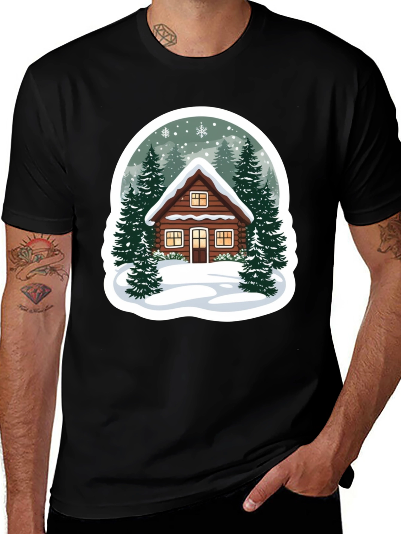Winter Cabin Graphic Tee - Cozy Holiday Style