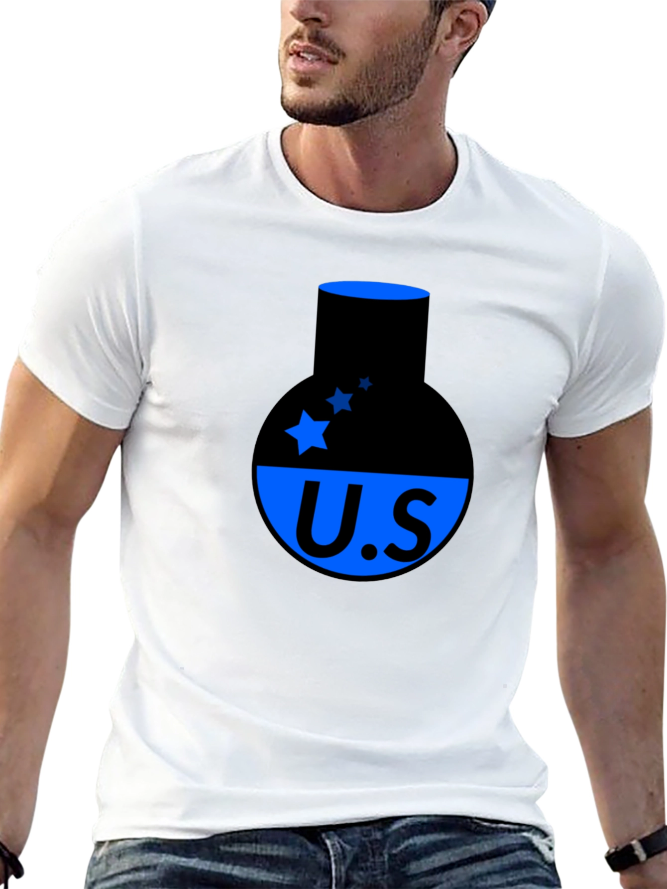 Cool Black T-Shirt with Blue US Design