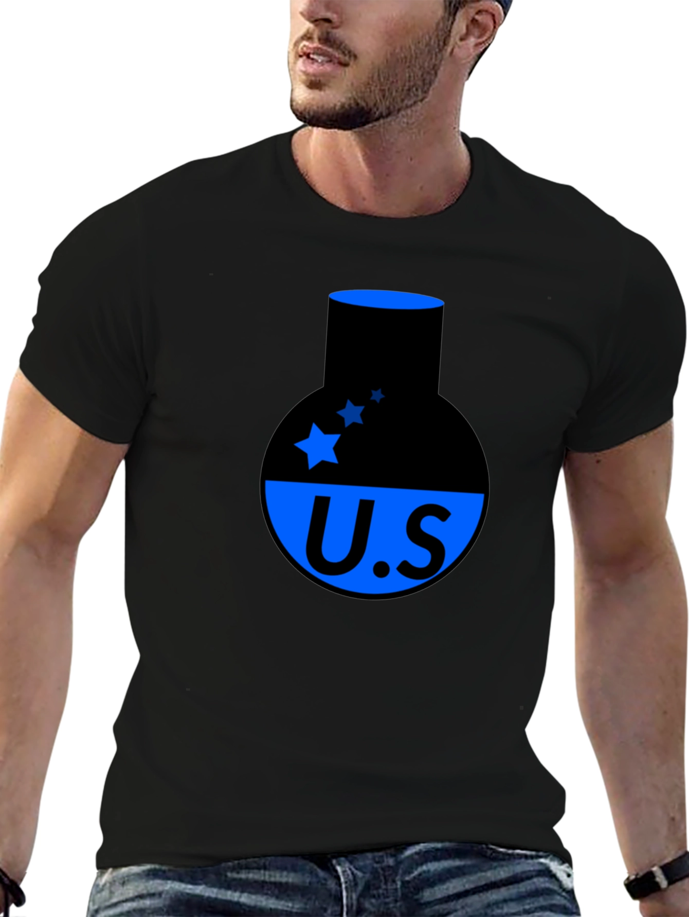 Cool Black T-Shirt with Blue US Design