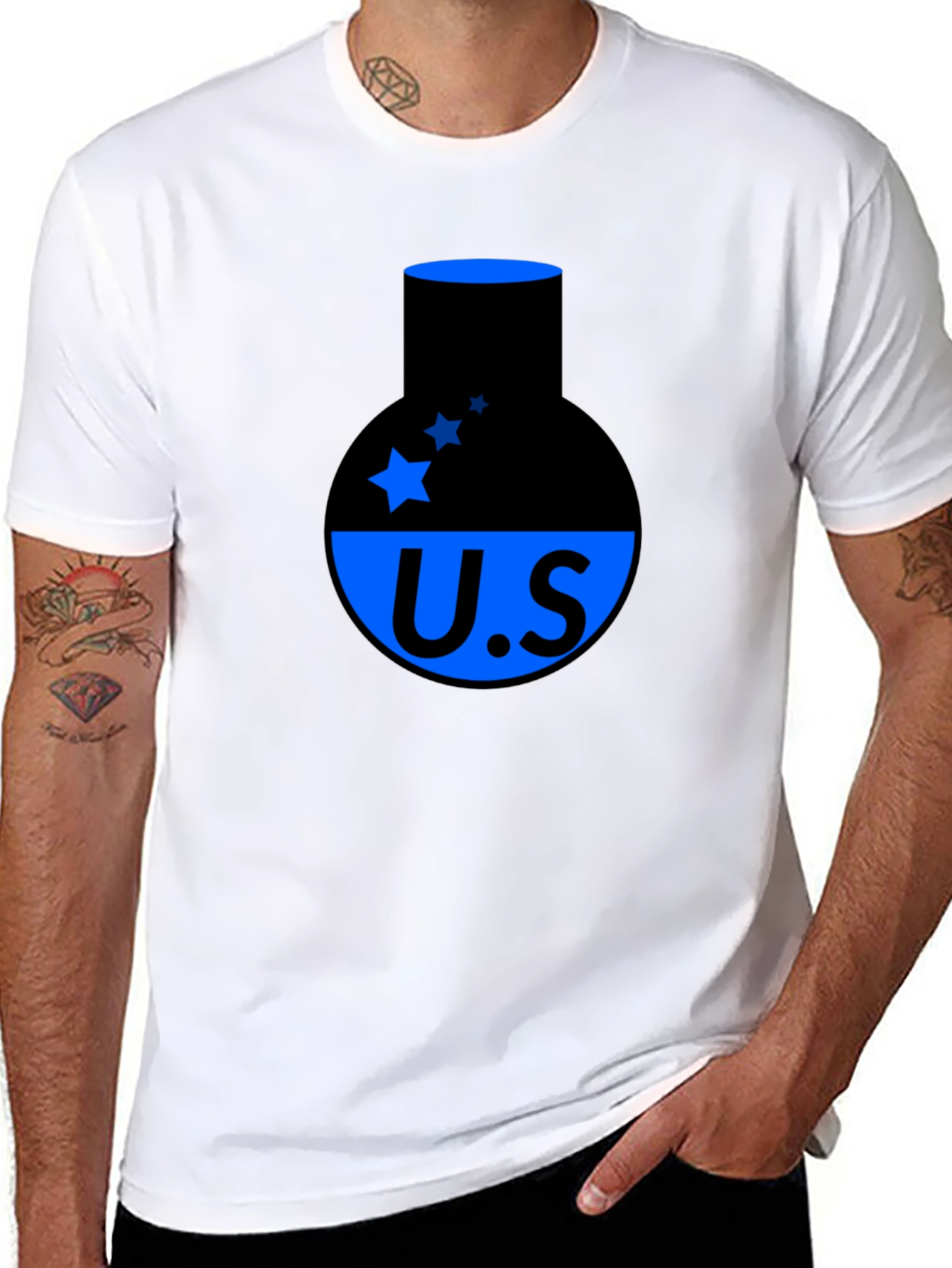Cool Black T-Shirt with Blue US Design