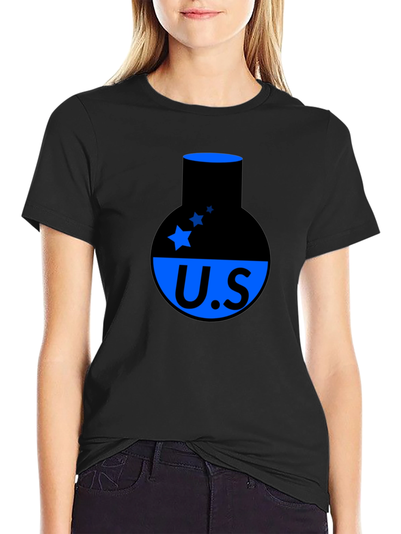 Cool Black T-Shirt with Blue US Design