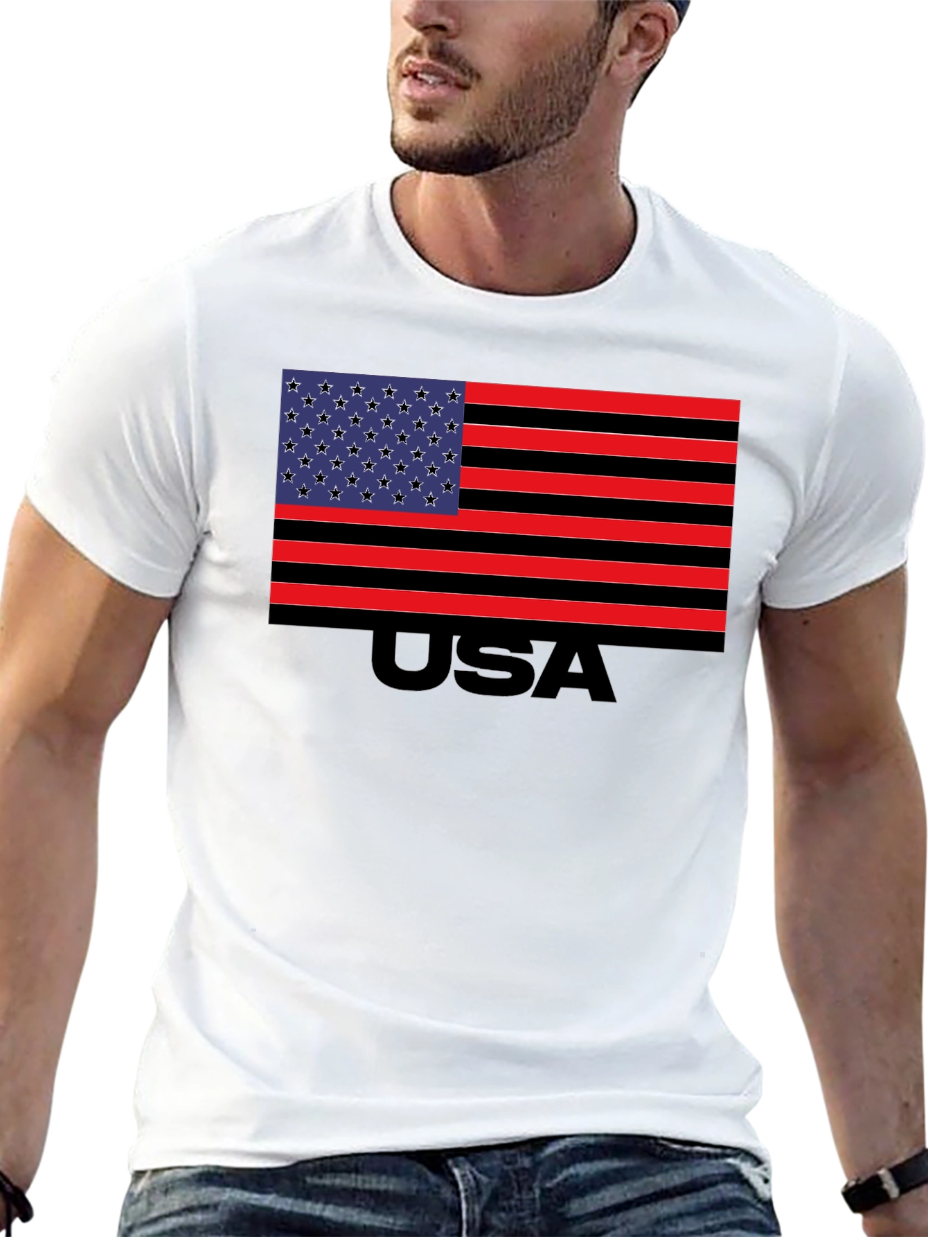 USA Flag Graphic T-Shirt - Patriotic Crew Neck Tee