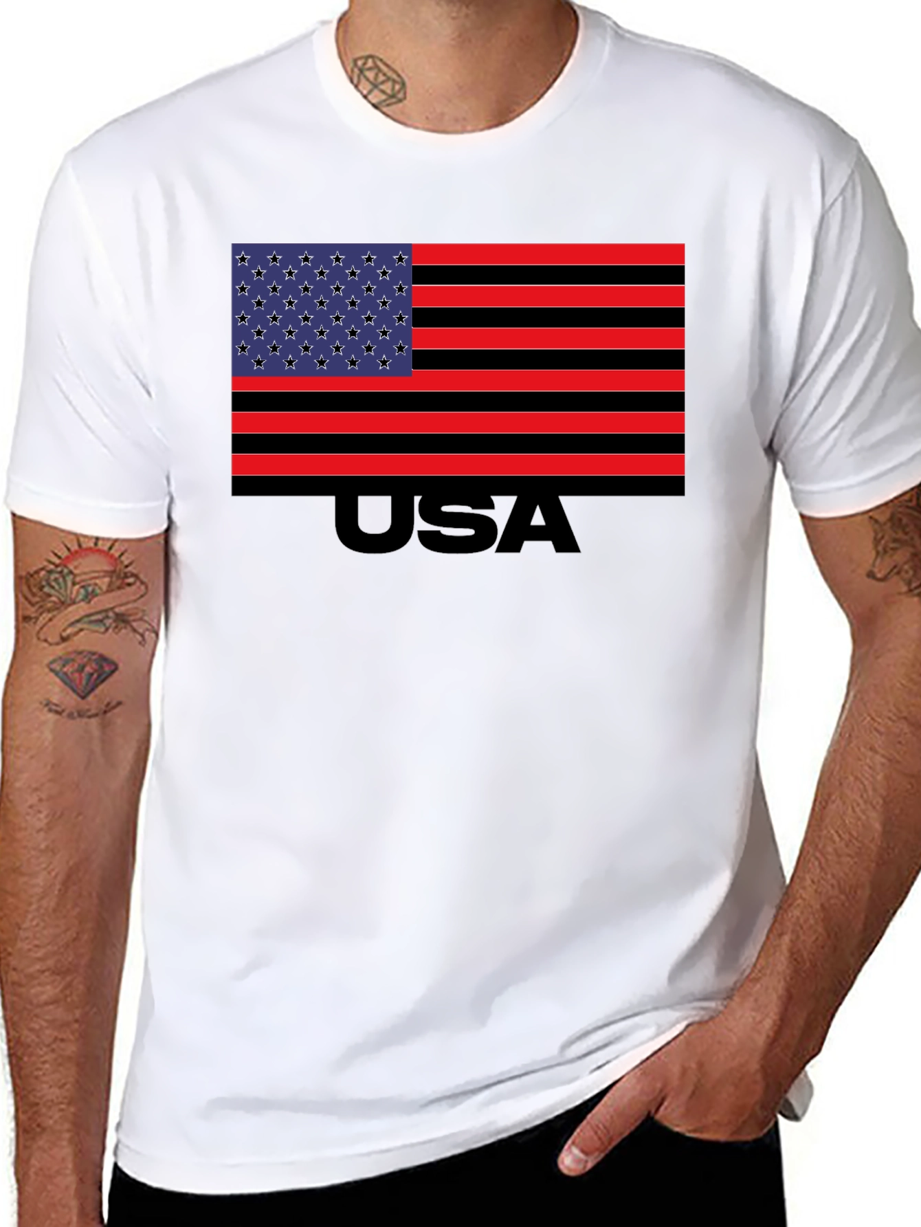 USA Flag Graphic T-Shirt - Patriotic Crew Neck Tee