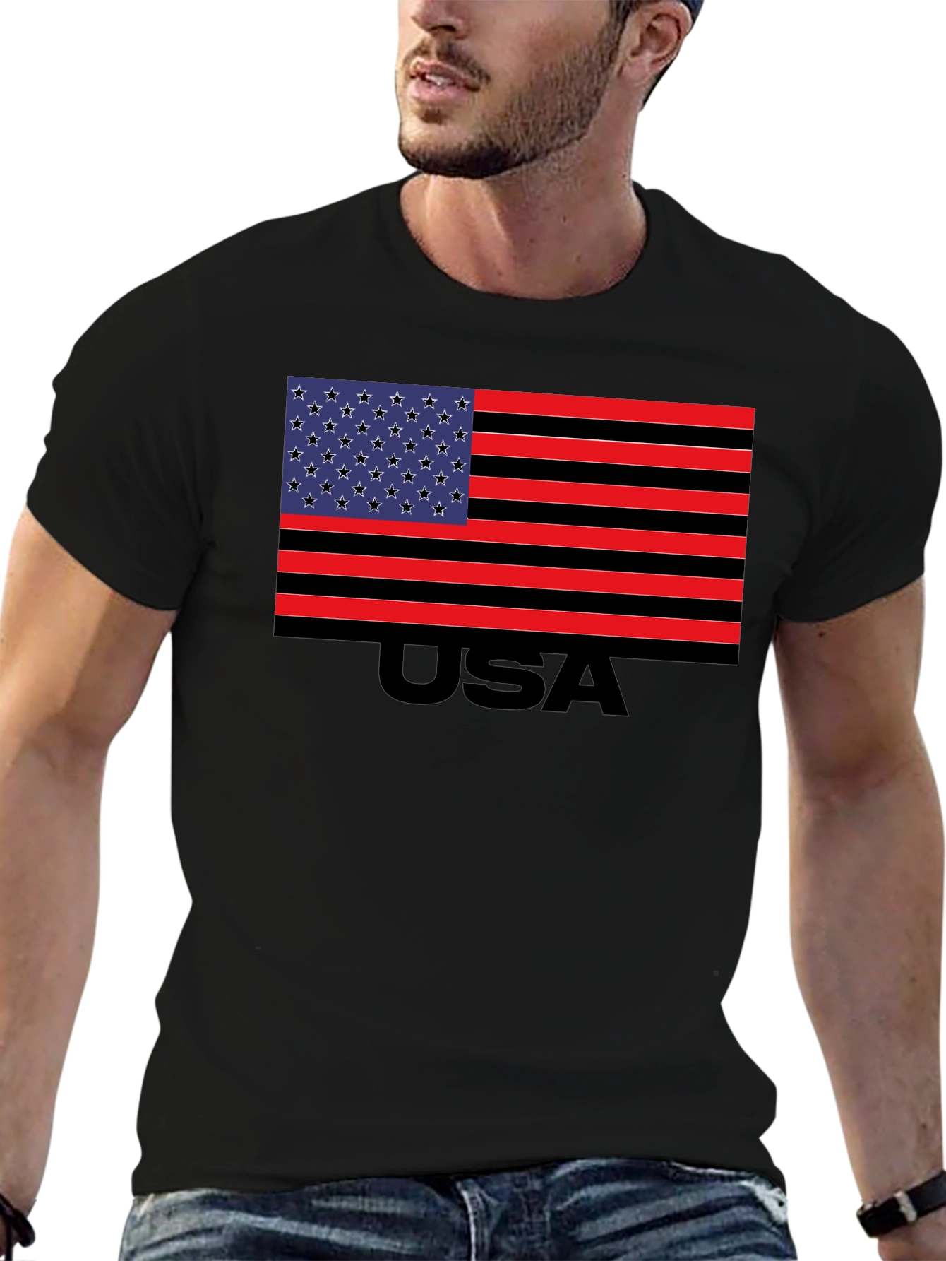 USA Flag Graphic T-Shirt - Patriotic Crew Neck Tee