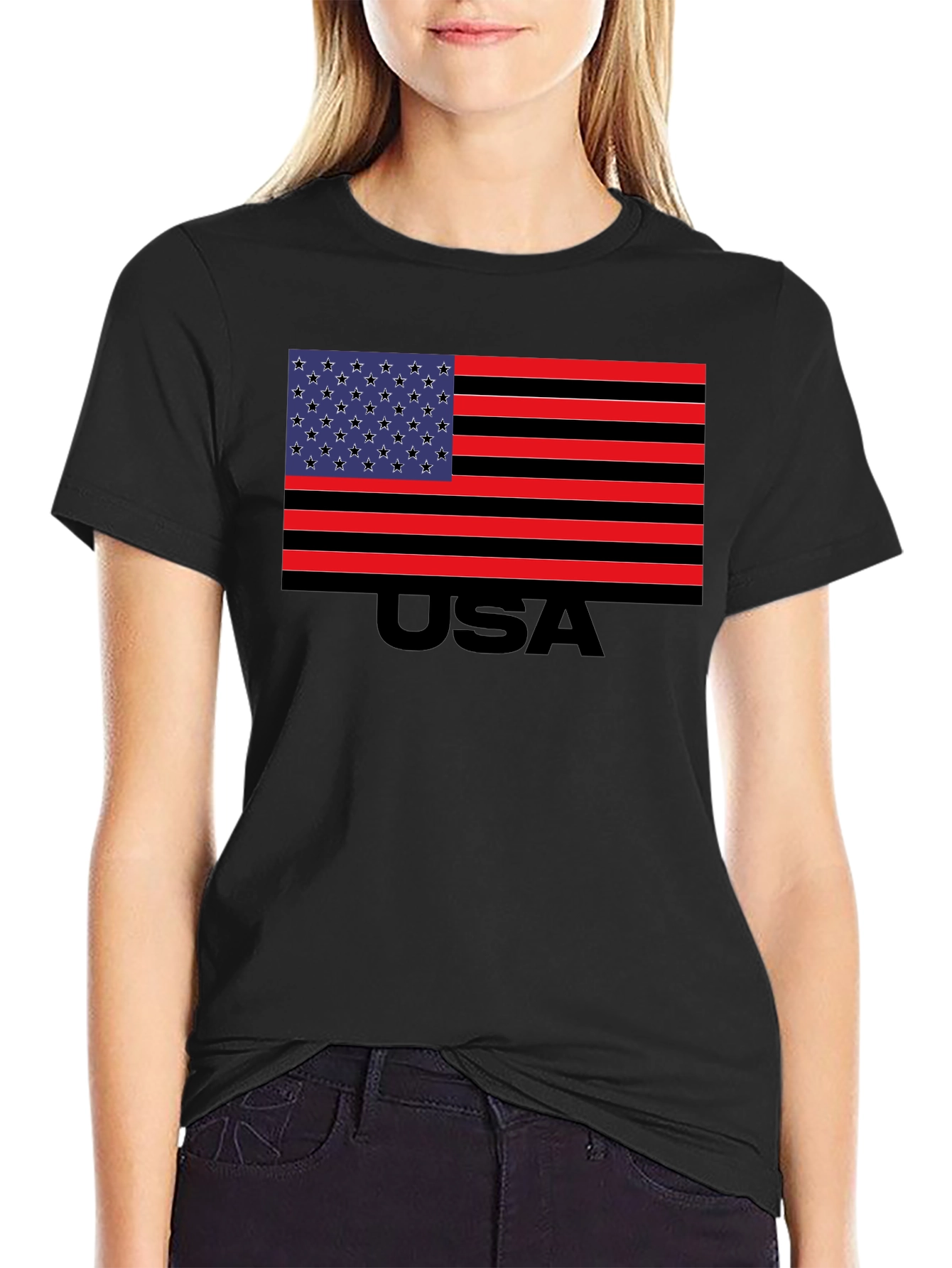 USA Flag Graphic T-Shirt - Patriotic Crew Neck Tee
