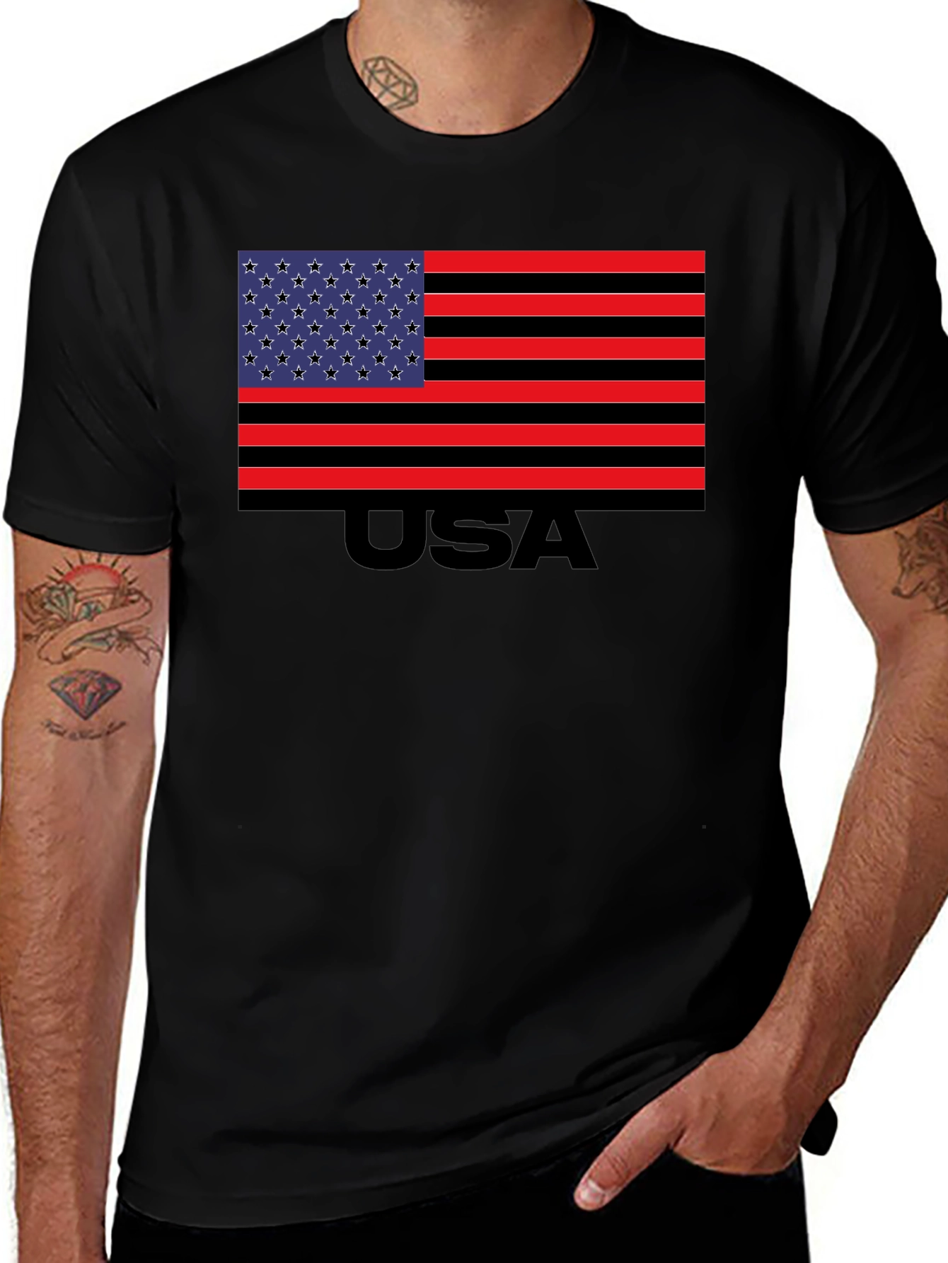 USA Flag Graphic T-Shirt - Patriotic Crew Neck Tee