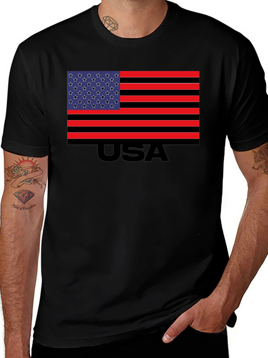 USA Flag Graphic T-Shirt - Patriotic Crew Neck Tee