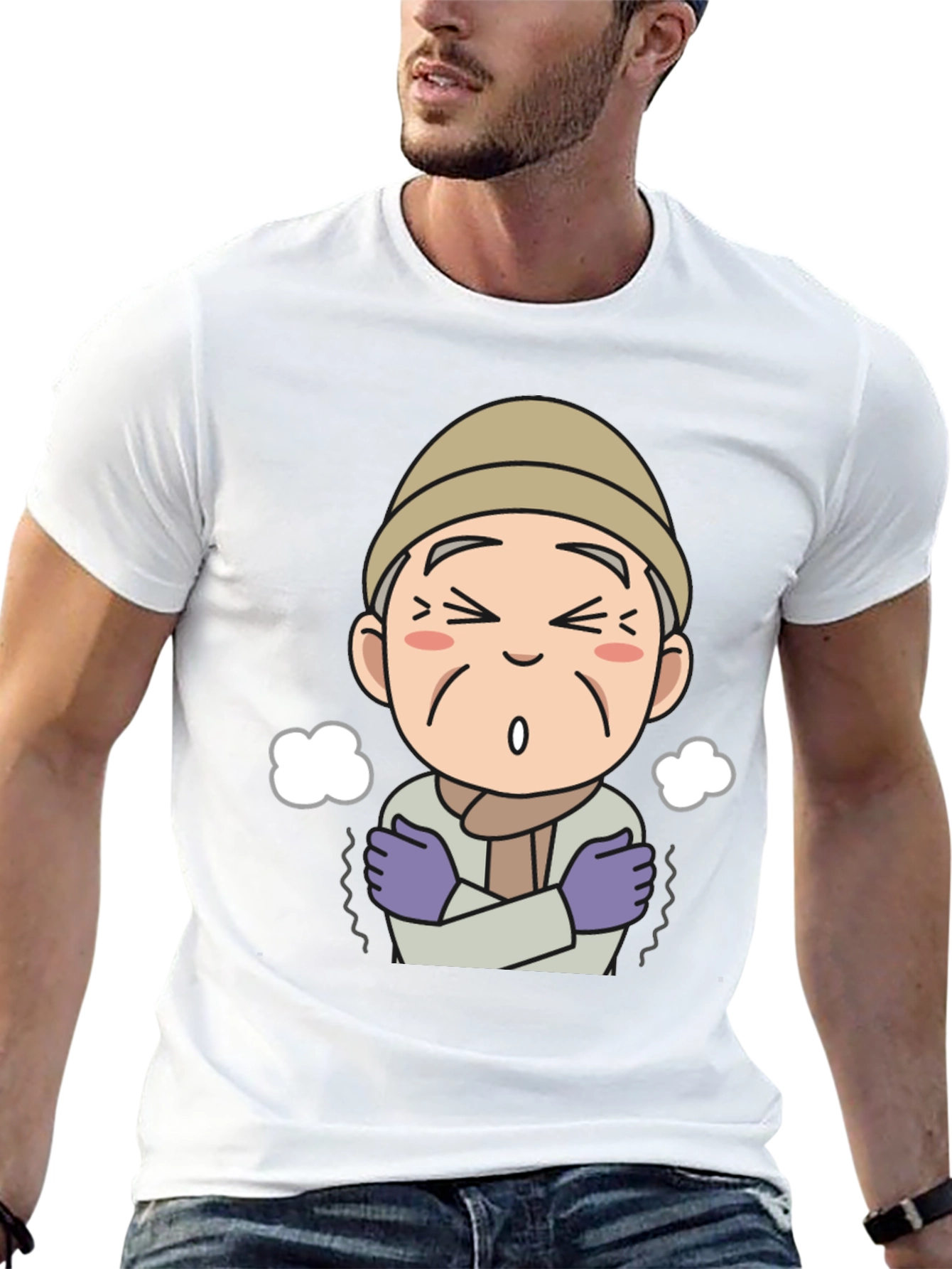 Cartoon Old Man Cold Weather Graphic Tee