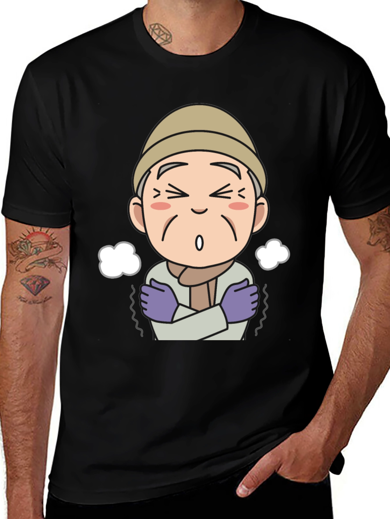 Cartoon Old Man Cold Weather Graphic Tee